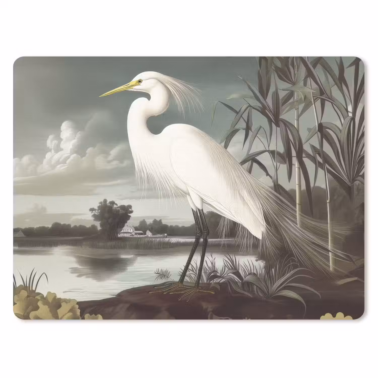 Reiger - Planten - Wolken - Wit muismat rubber klein -3d