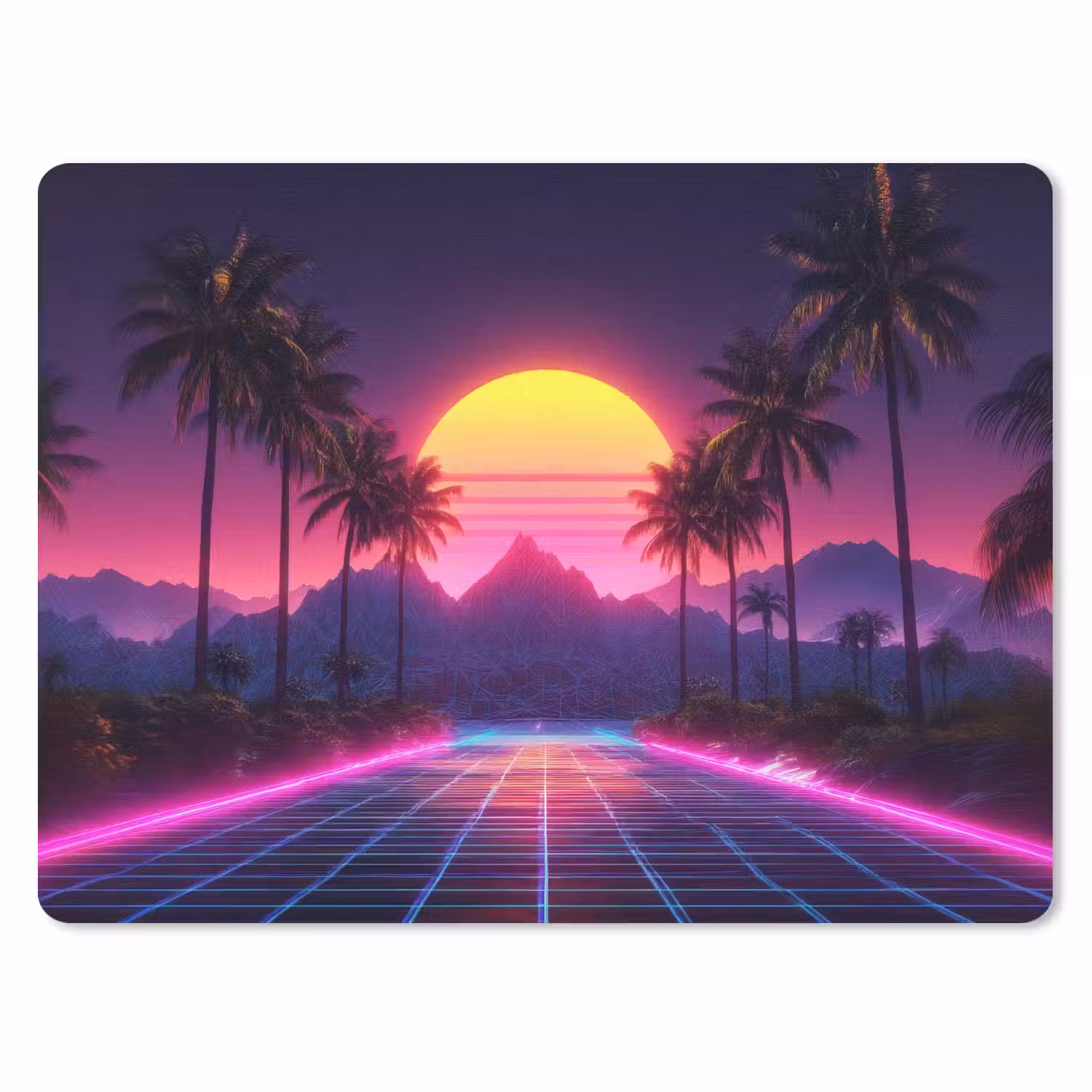 Horizon - Palmbomen - Bergen - Geel muismat rubber klein -3d