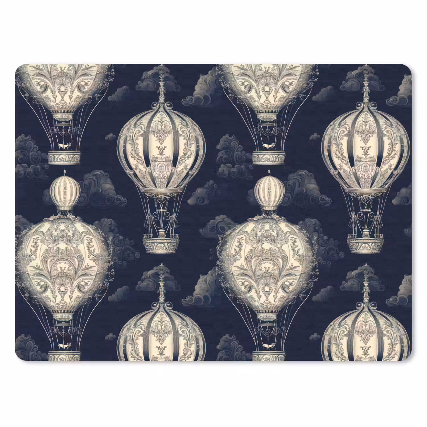 Luchtballonnen - Wolken - Patroon - Donkerblauw muismat rubber klein 262 -3d