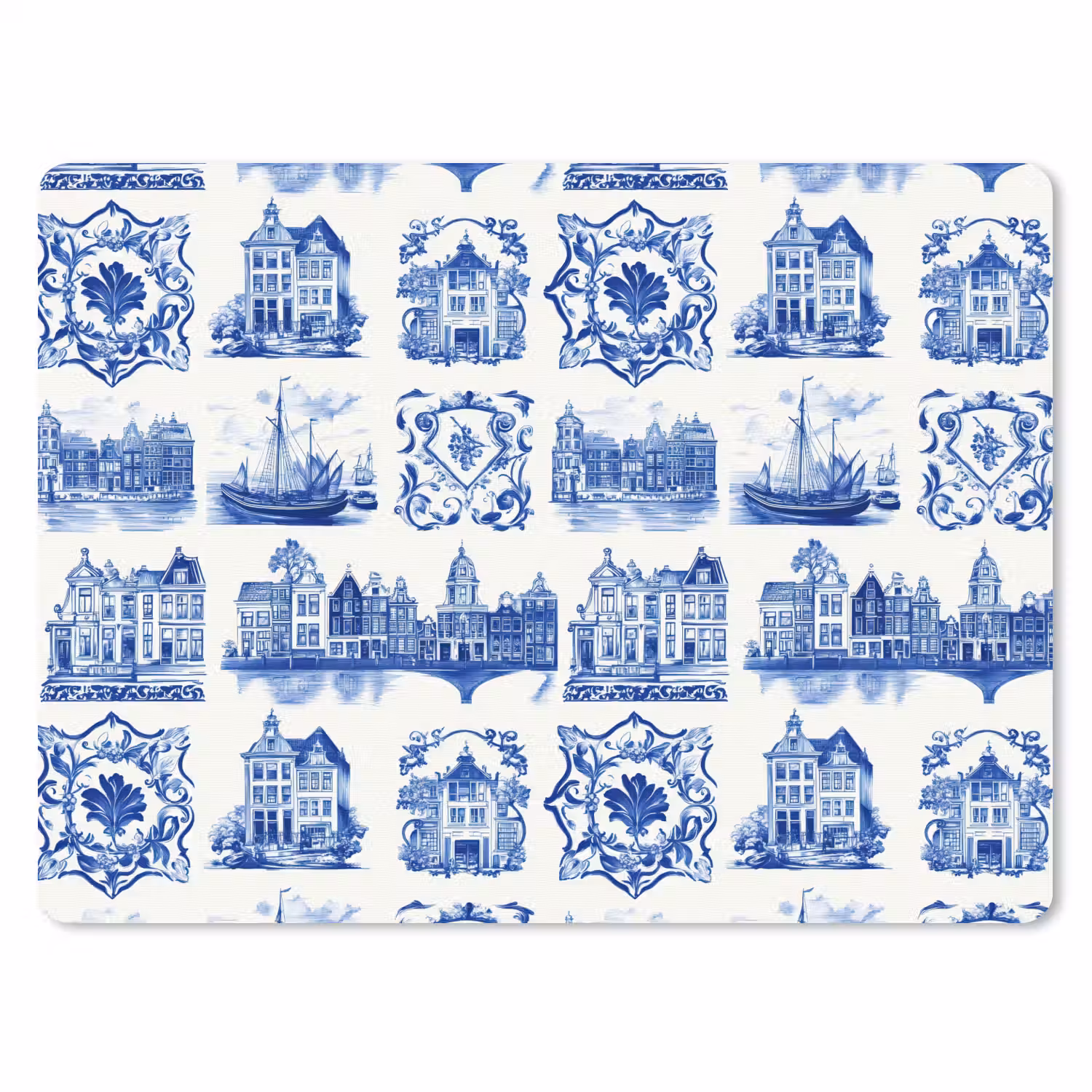 Huizen - Schepen - Blauw muismat rubber klein 262 -3d