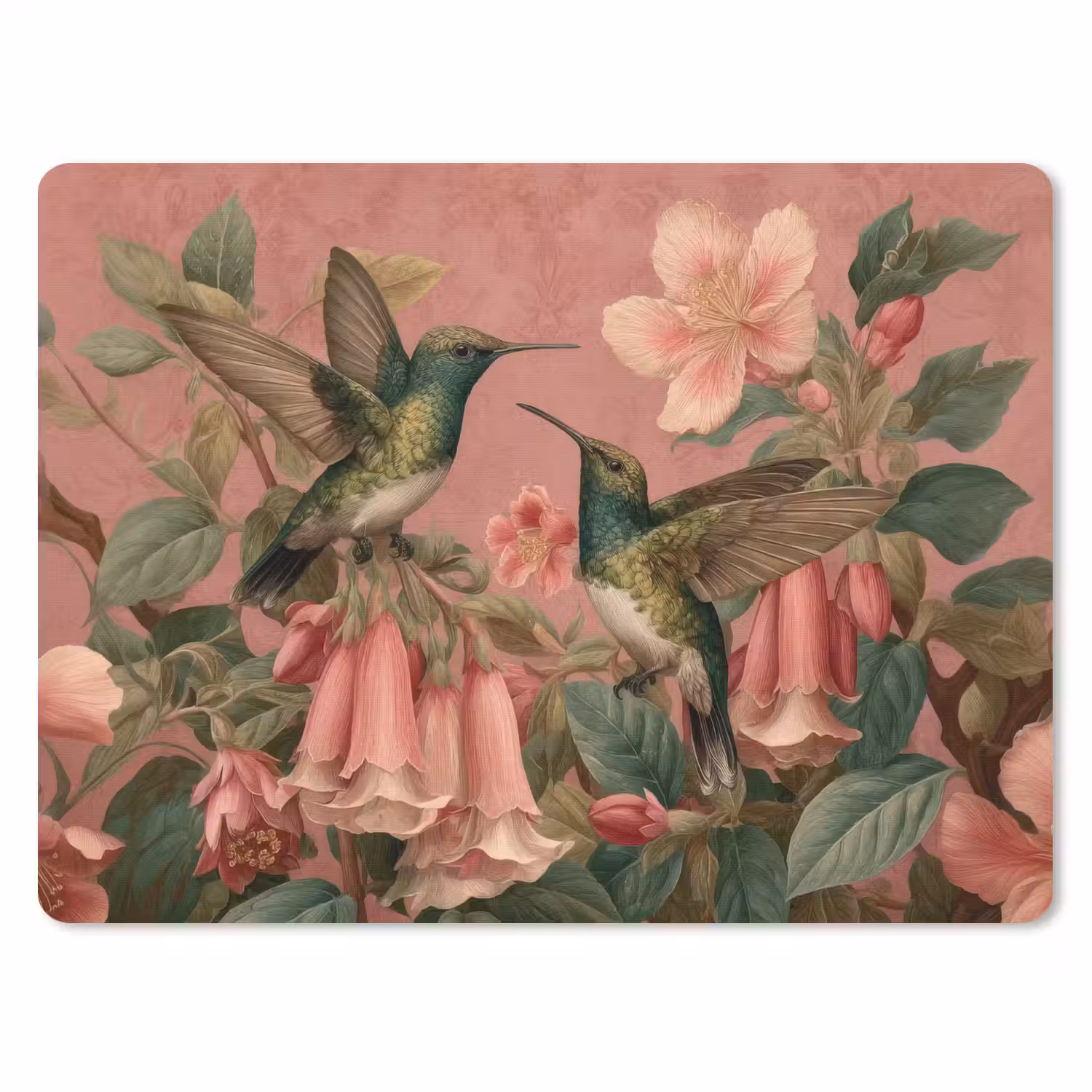 Kolibries - Bloemen - Groen - Roze muismat rubber klein -3d