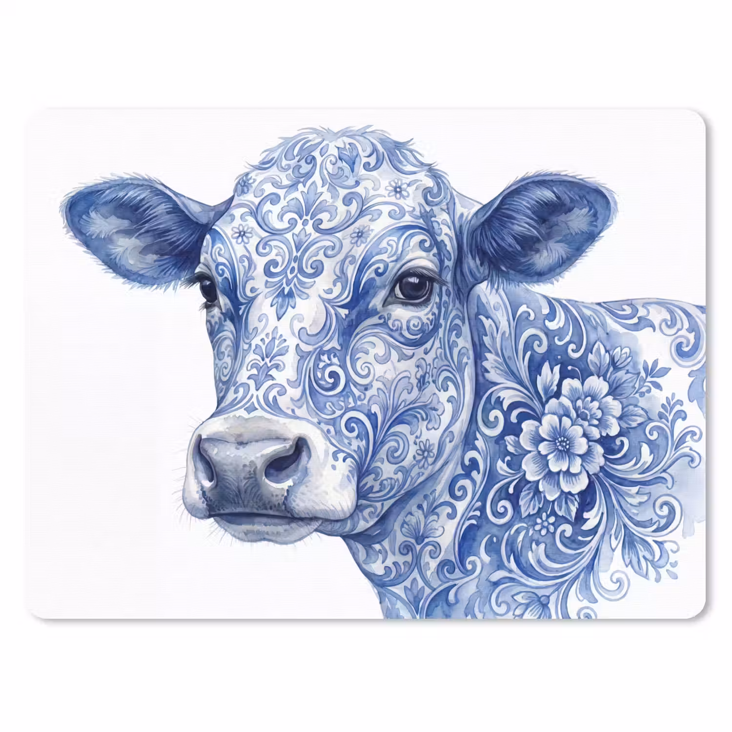 Illustratie - Koe - Blauw muismat rubber klein -3d