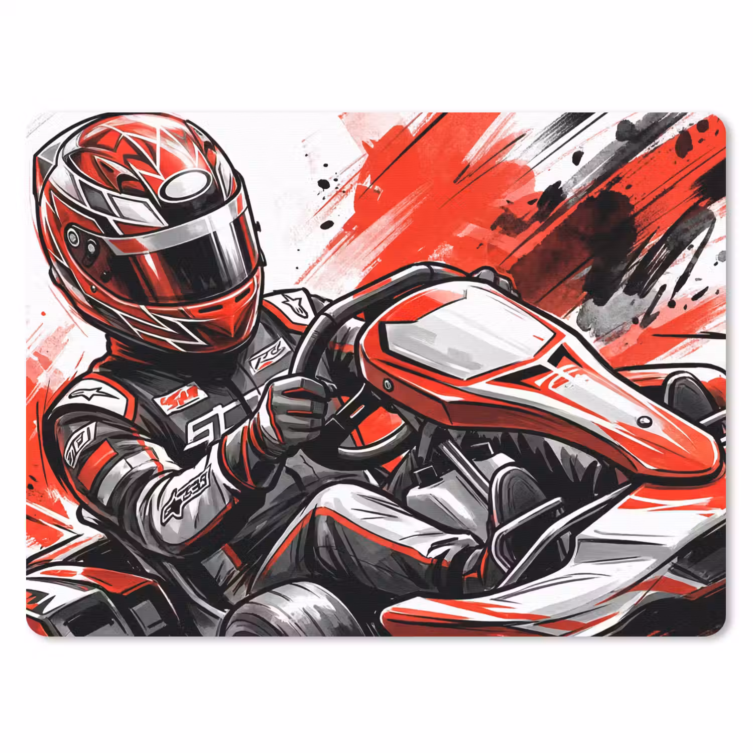 Kart - Coureur - Snelheid - Rood muismat rubber klein -3d