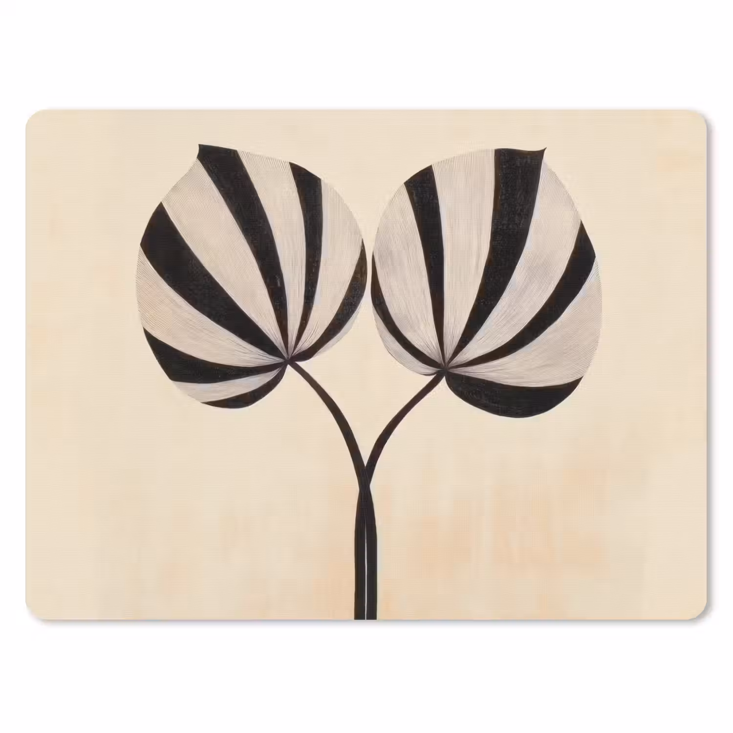 Bladeren - Gestreept - Stengel - Beige muismat rubber klein -3d