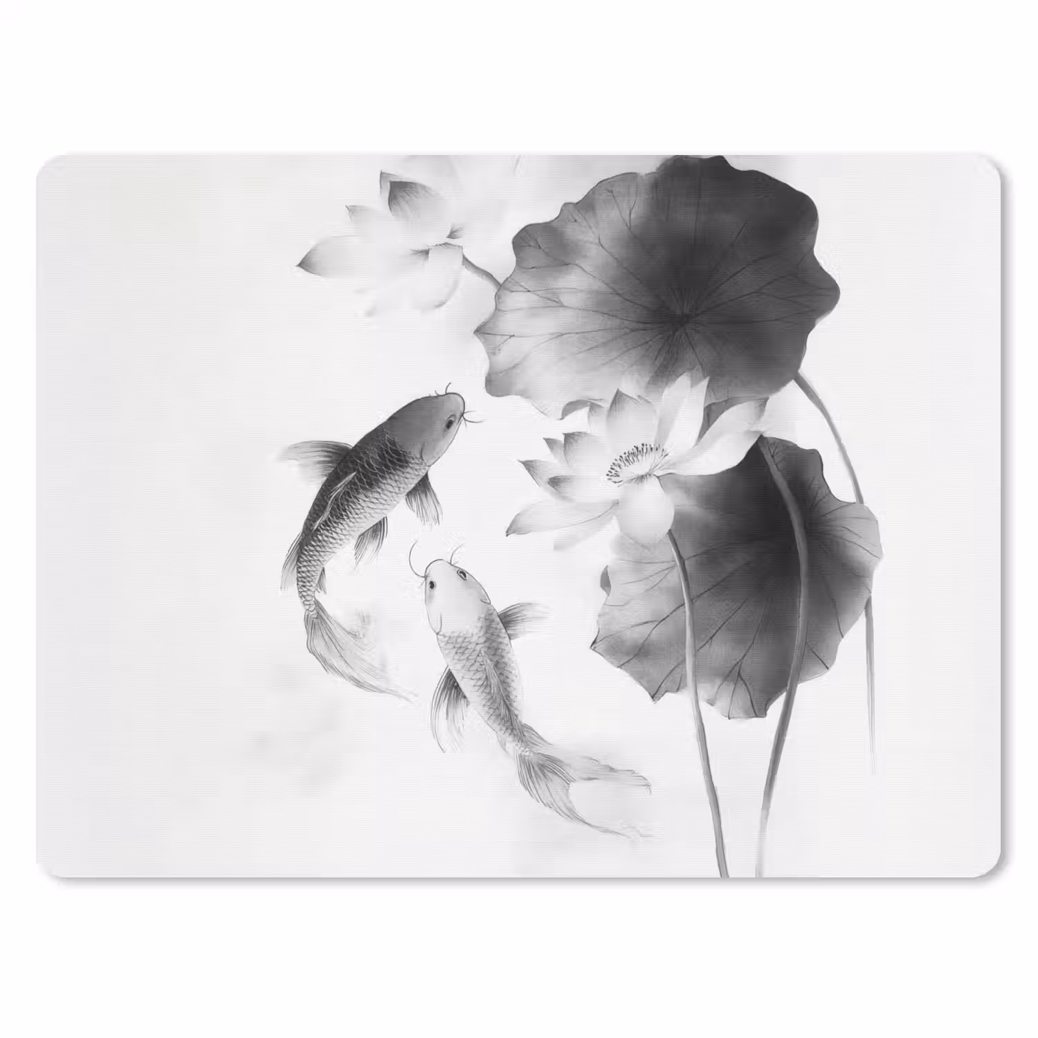 Lotusbloemen - Vissen - Bladeren - Zwart muismat rubber klein -3d