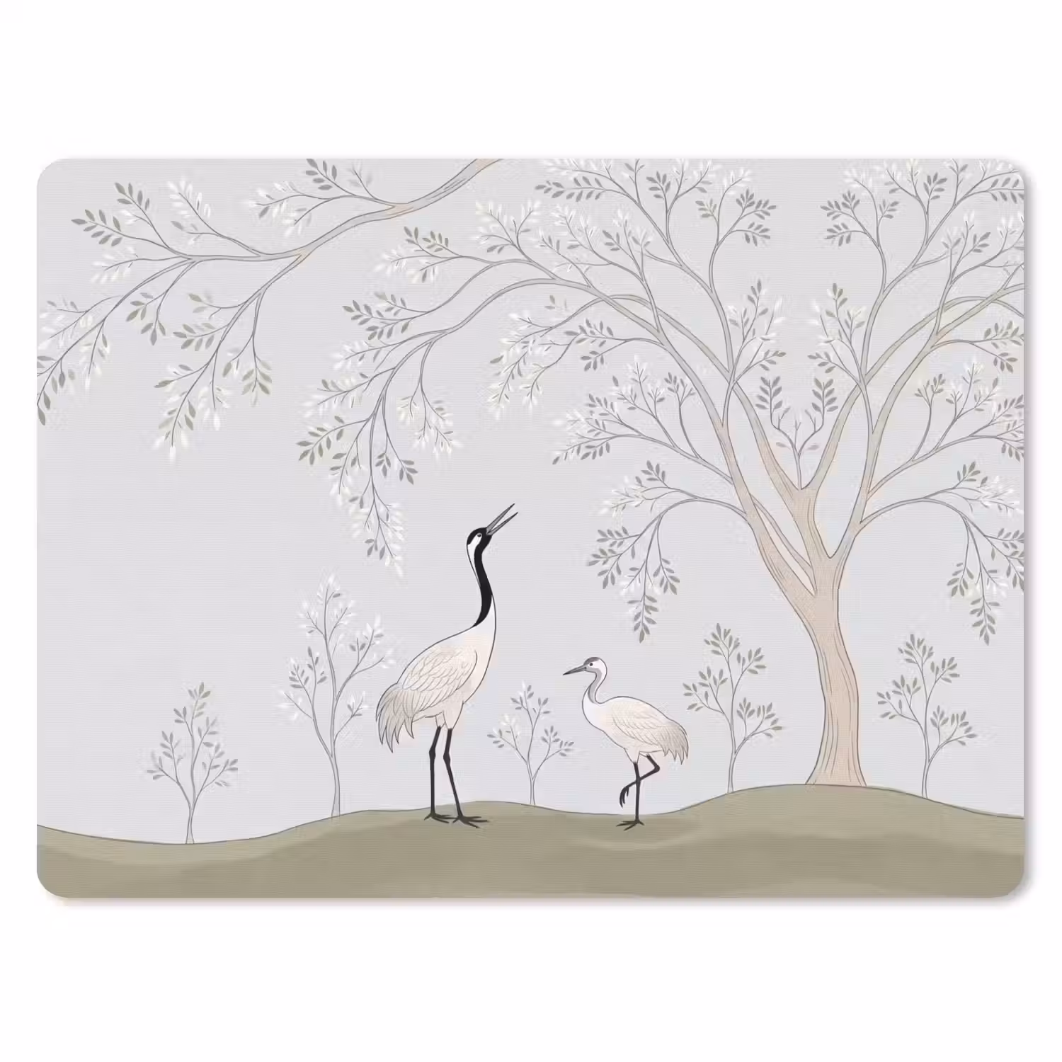 Minimalistisch - Kraanvogels - Blauw muismat rubber klein -3d