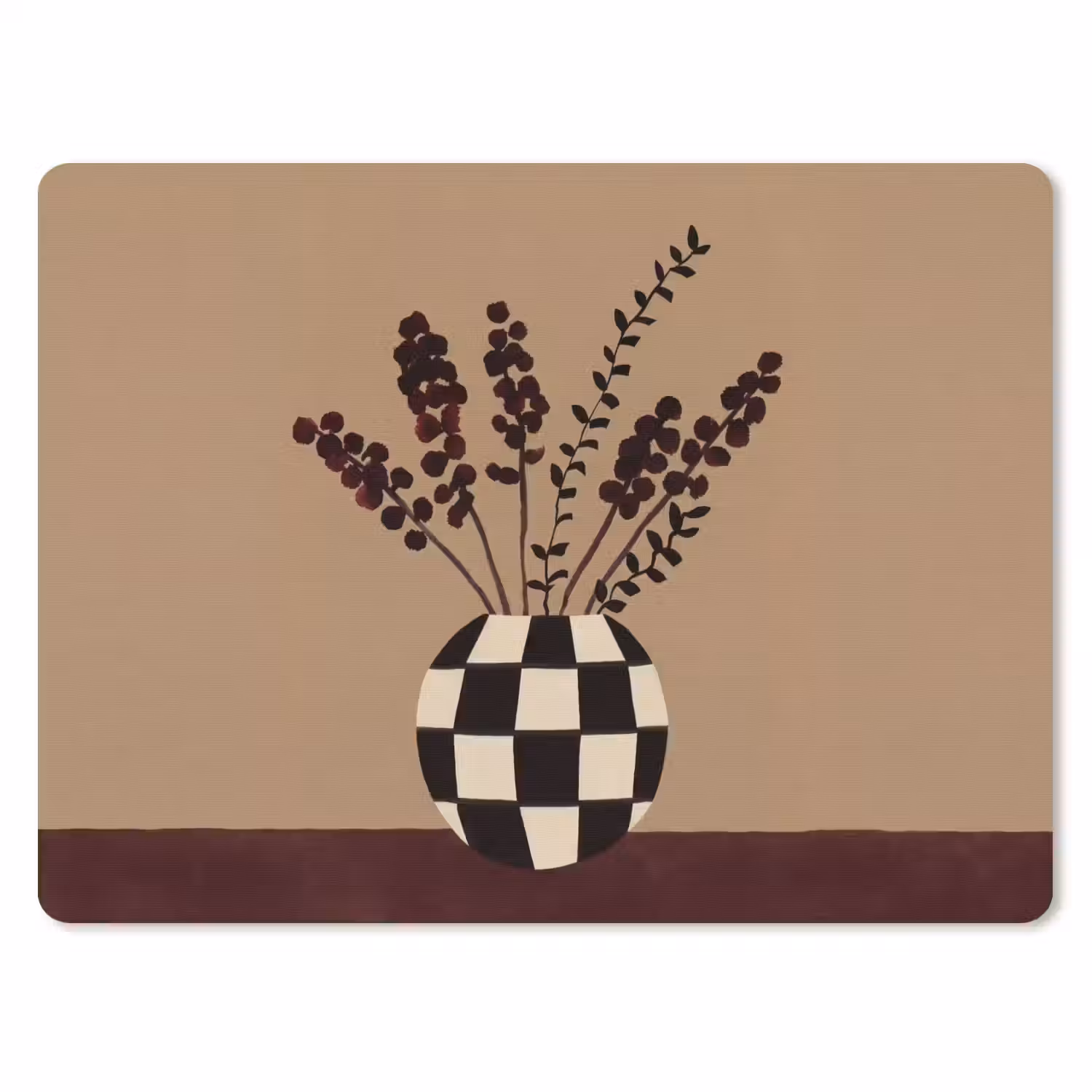 Minimalistisch - Vaas - Bloemen - Bruin muismat rubber klein -3d