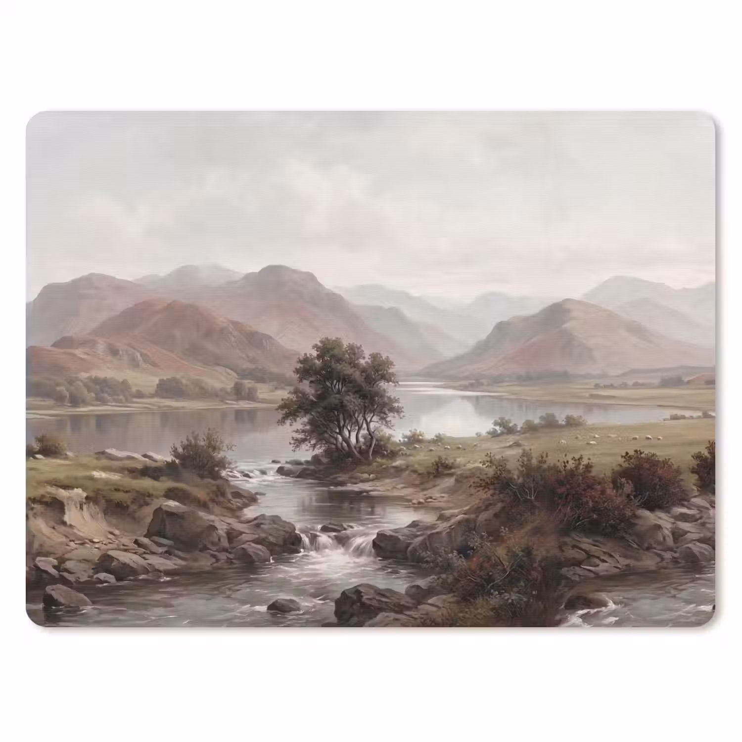 Berglandschap - Meer - Bergen - Vallei - Klassiek muismat rubber klein -3d