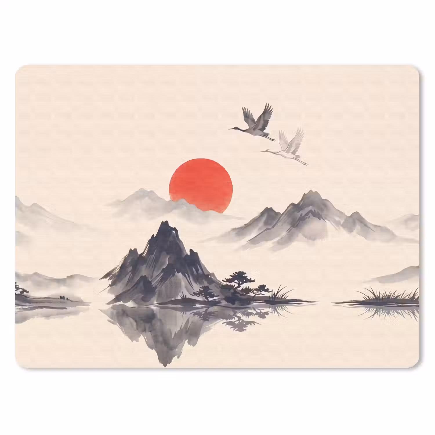 Oosters - Kraanvogels - Landschap muismat rubber klein -3d