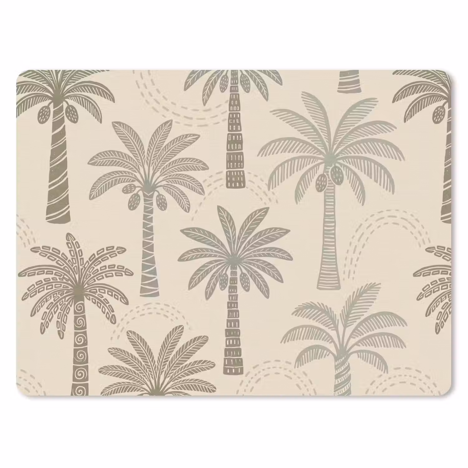 Palmbomen - Patroon - Tropisch - Beige muismat rubber klein -3d