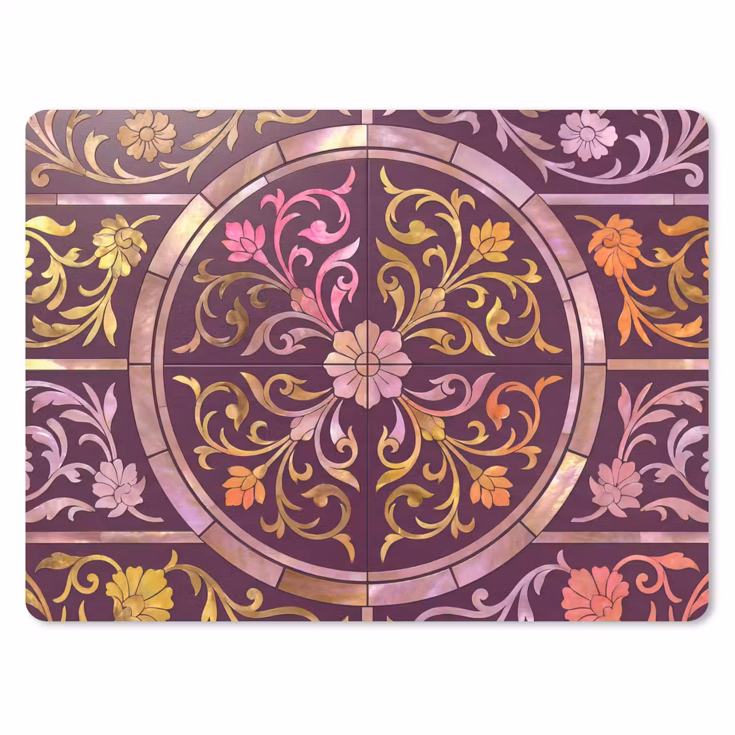 Patroon - Floraal - Oosters - Paars - Goud muismat rubber klein -3d
