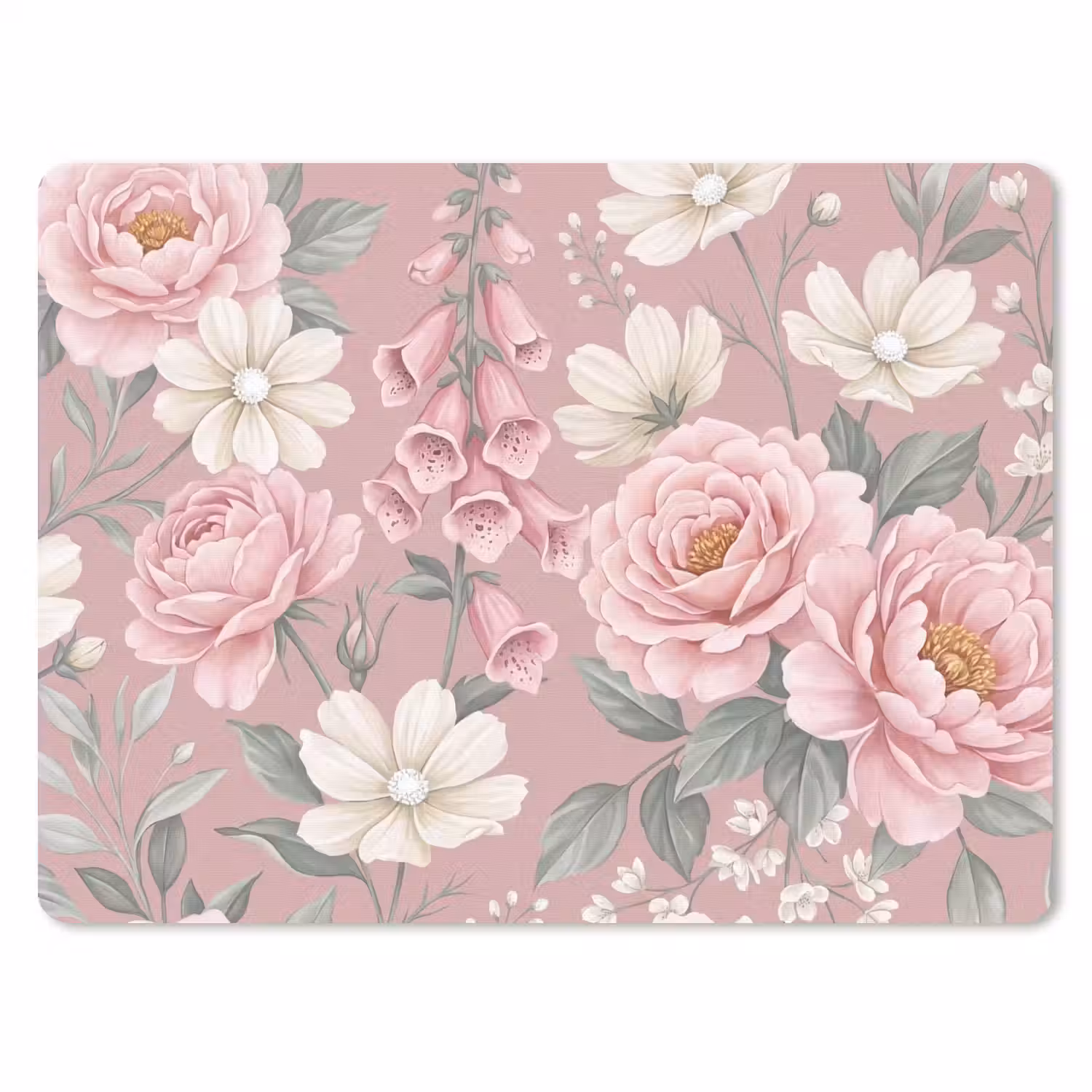 Pioenrozen - Vingerhoedskruid - Pink muismat rubber klein -3d