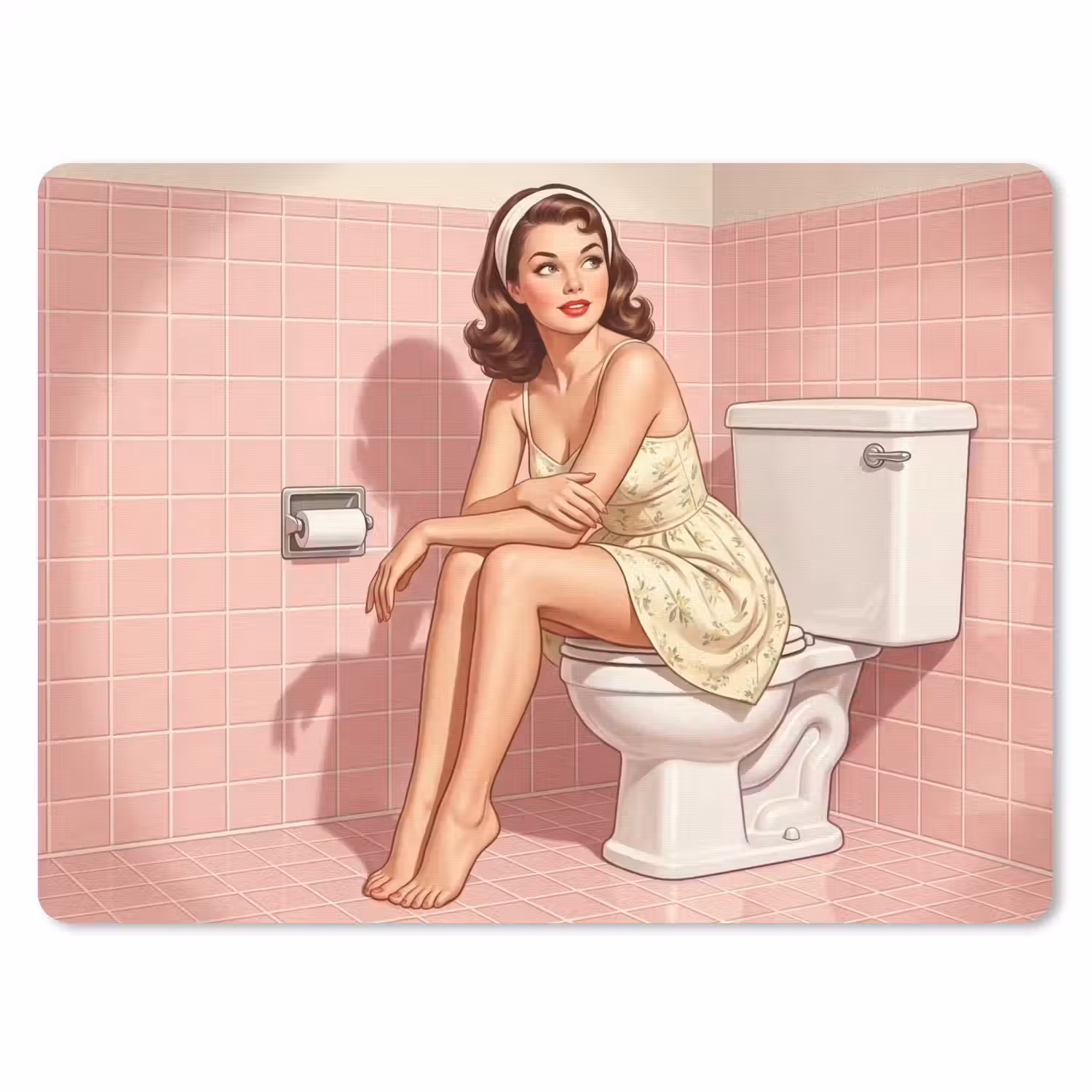 Roze - Retro - Vrouw muismat rubber klein -3d