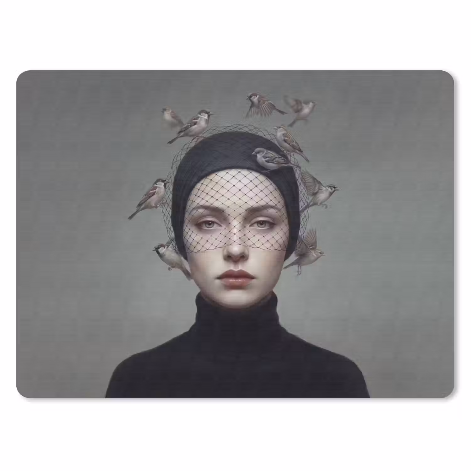 Portret - Vogels - Zwart muismat rubber klein -3d