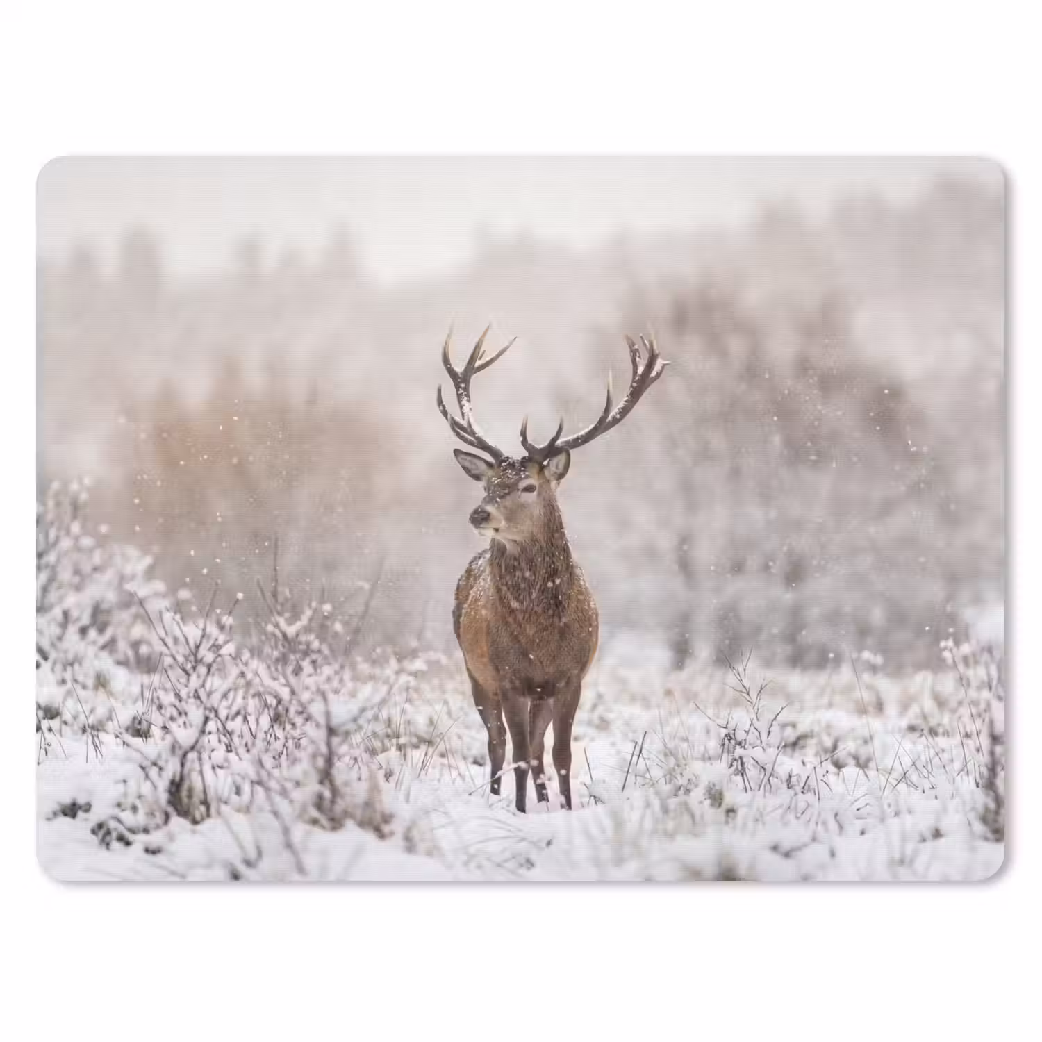 Edelhert - Bos - Sneeuw - Winter - Majestueus muismat rubber klein -3d