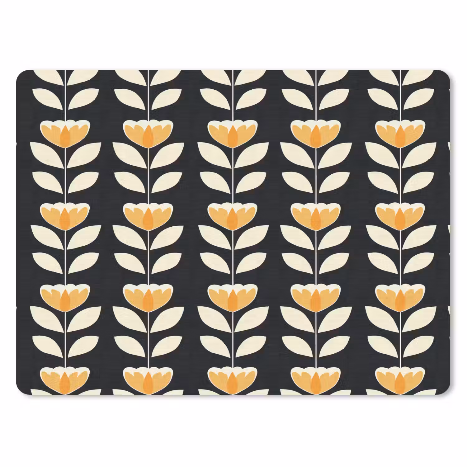 Retro - Bloem - Zwart - Okergeel muismat rubber klein 262 -3d