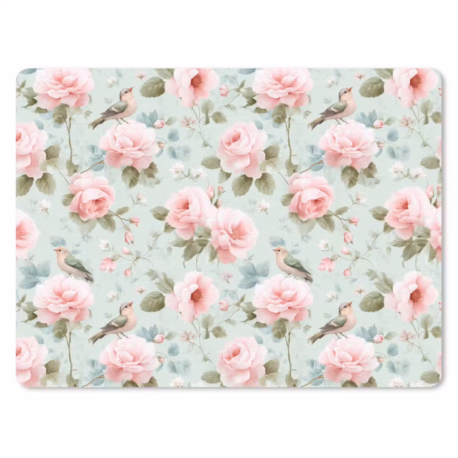 Rozen - Vogels - Pastel - Kleurrijk muismat rubber klein 262 -3d
