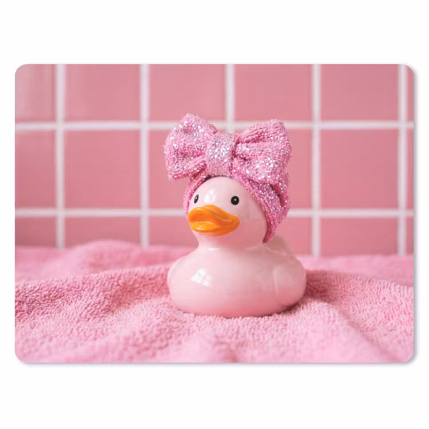 Badeend -Strik - Roze muismat rubber klein -3d