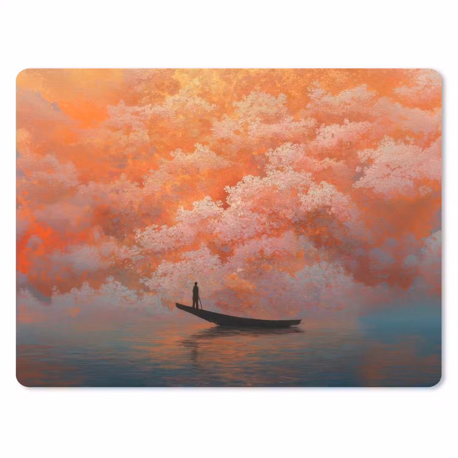 Zee - Boot - Wolken - Oranje muismat rubber klein -3d