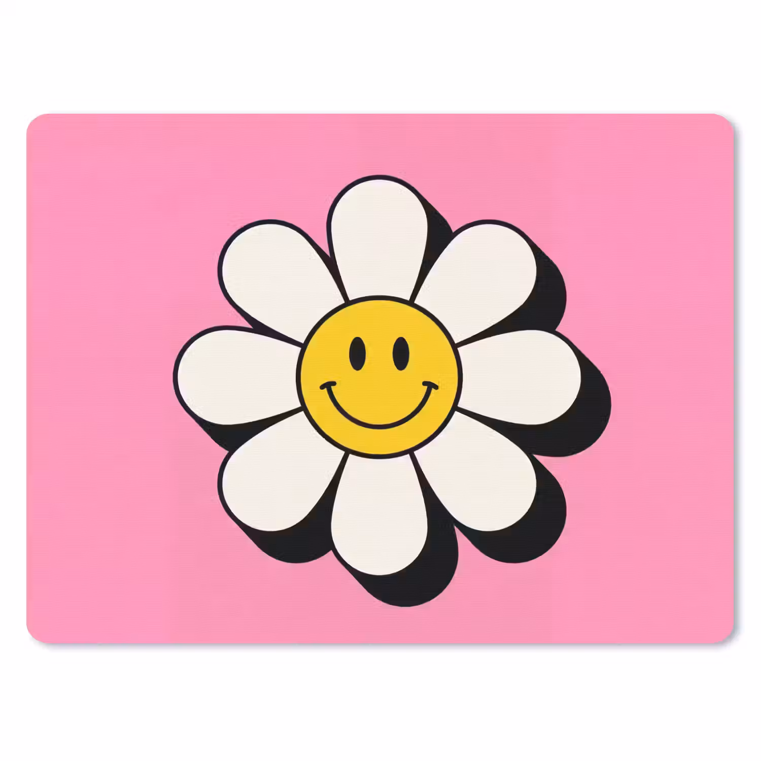 Smiley - Bloem - Roze muismat rubber klein -3d