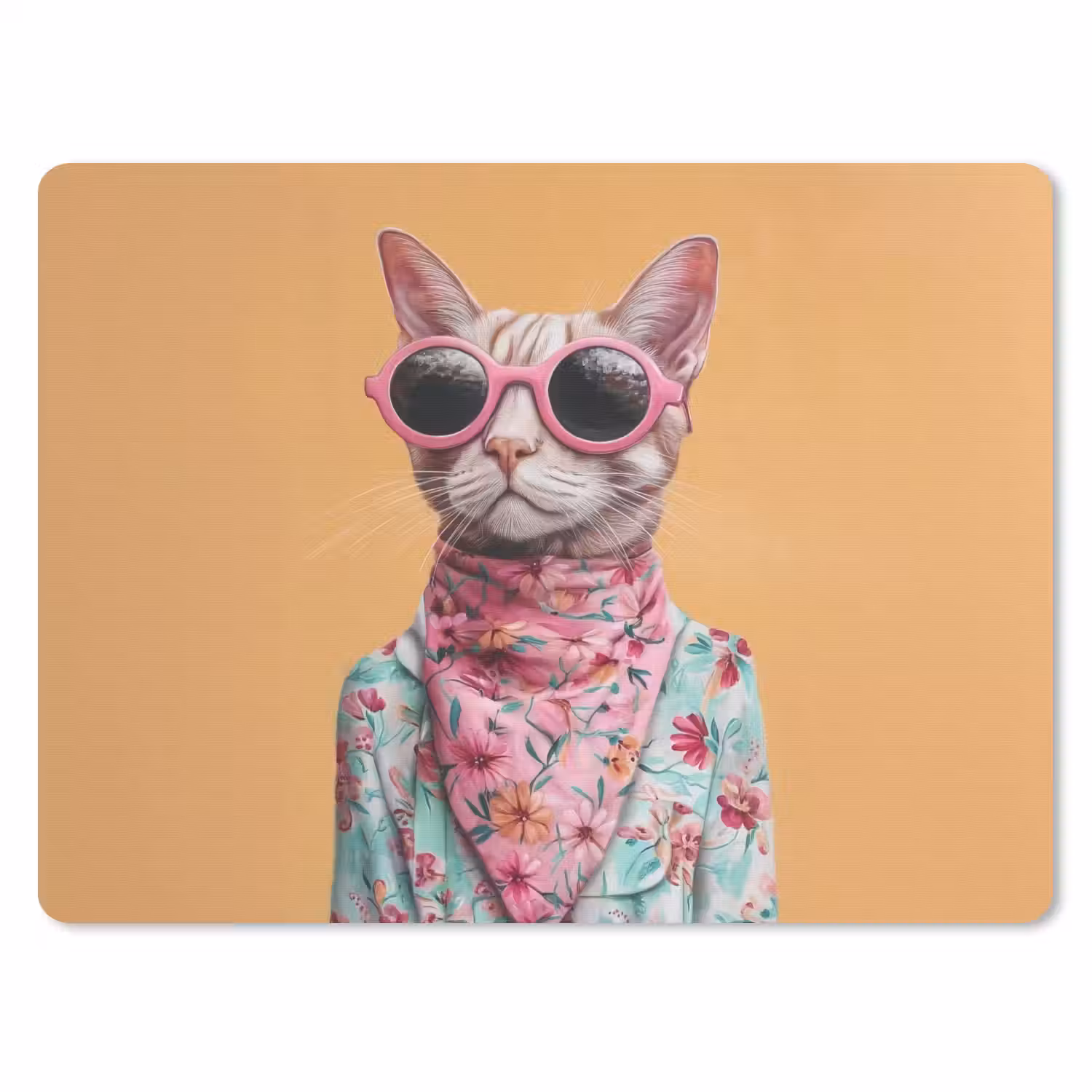 Zonnebril - Kat - Sjaal - Bloemen muismat rubber klein -3d