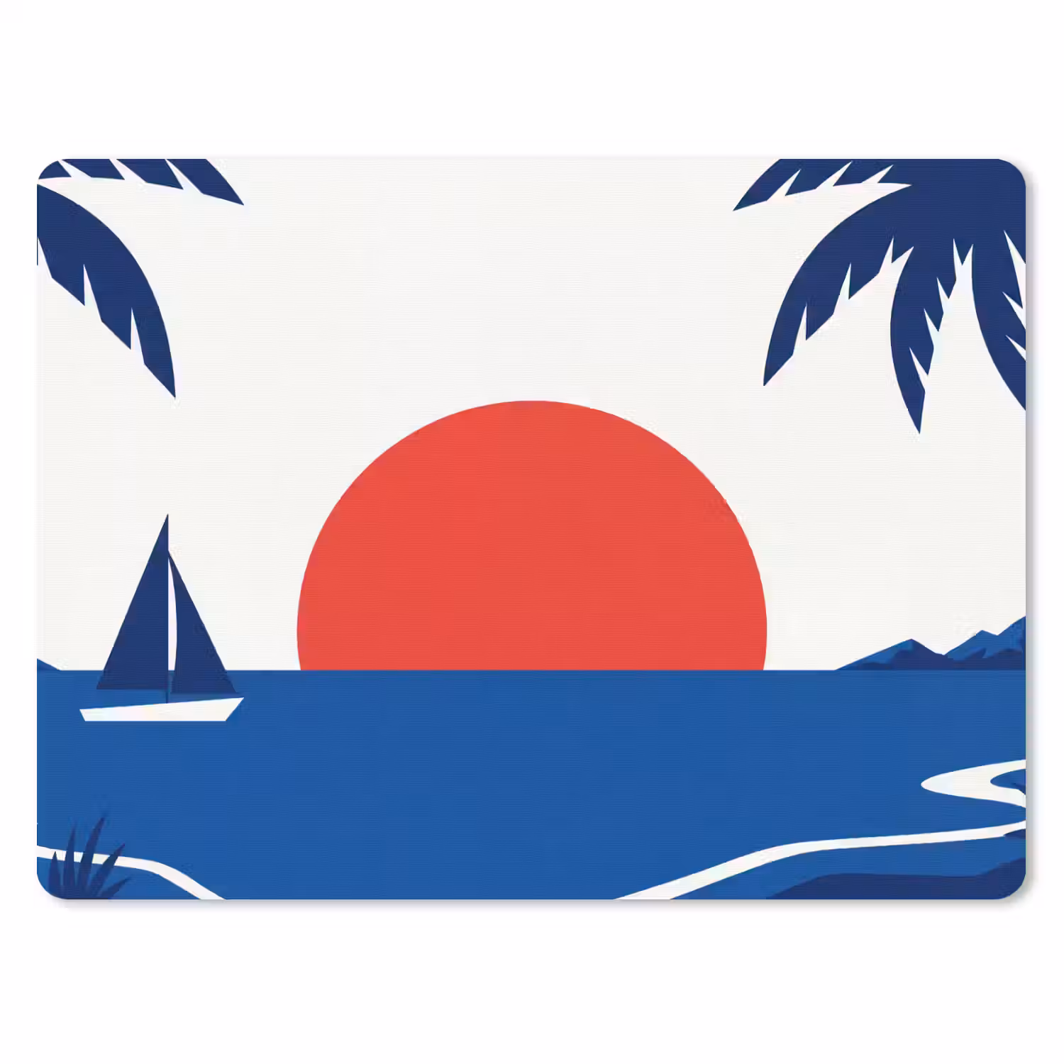 Zonsondergang - Zee - Palmboom - Tropisch - Modern muismat rubber klein -3d
