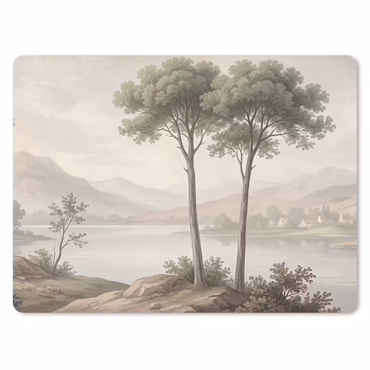 Bomen - Meer - Bergen - Illustratie muismat rubber klein -3d