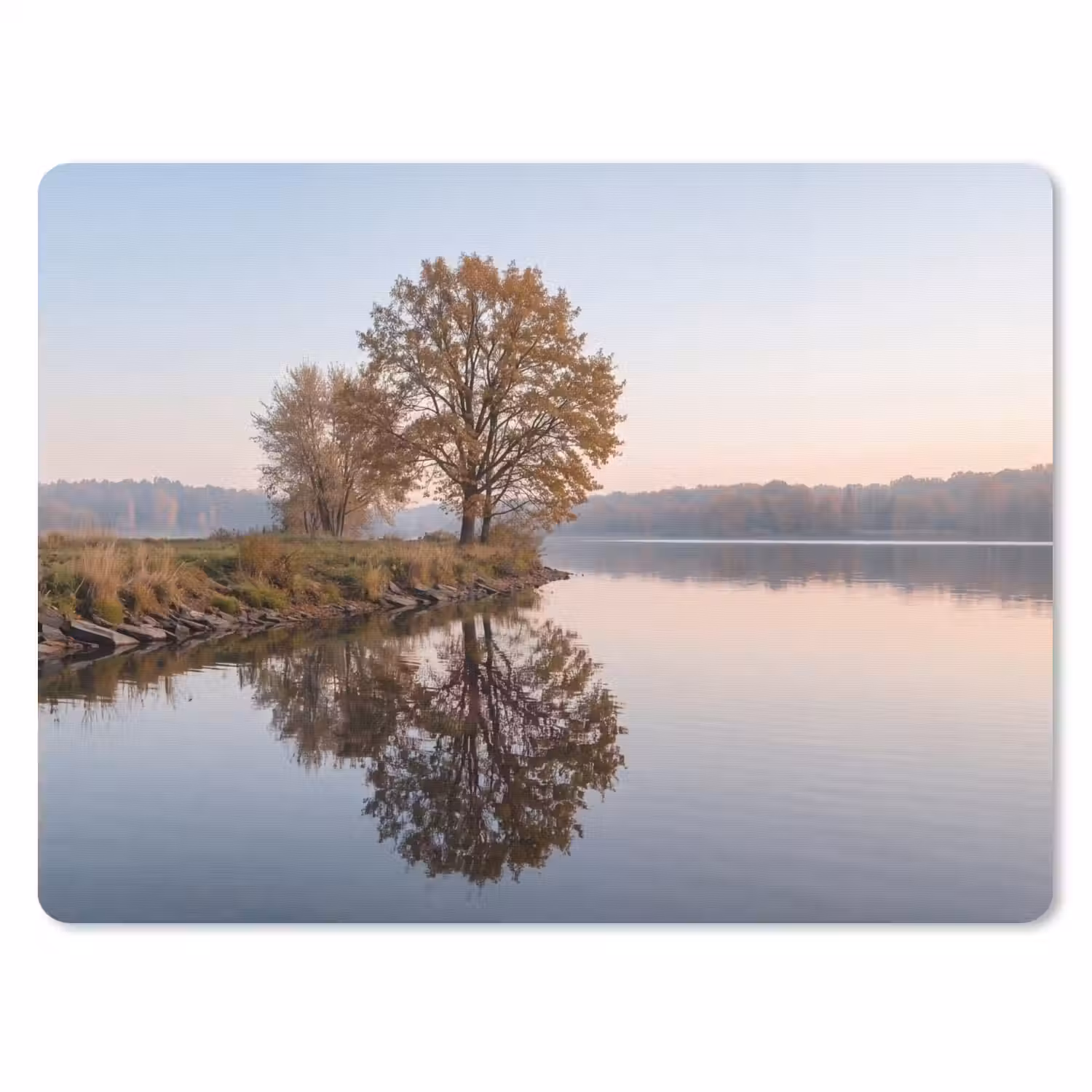 Bomen - Reflectie - Water - Zonsopgang - Serene muismat rubber klein -3d