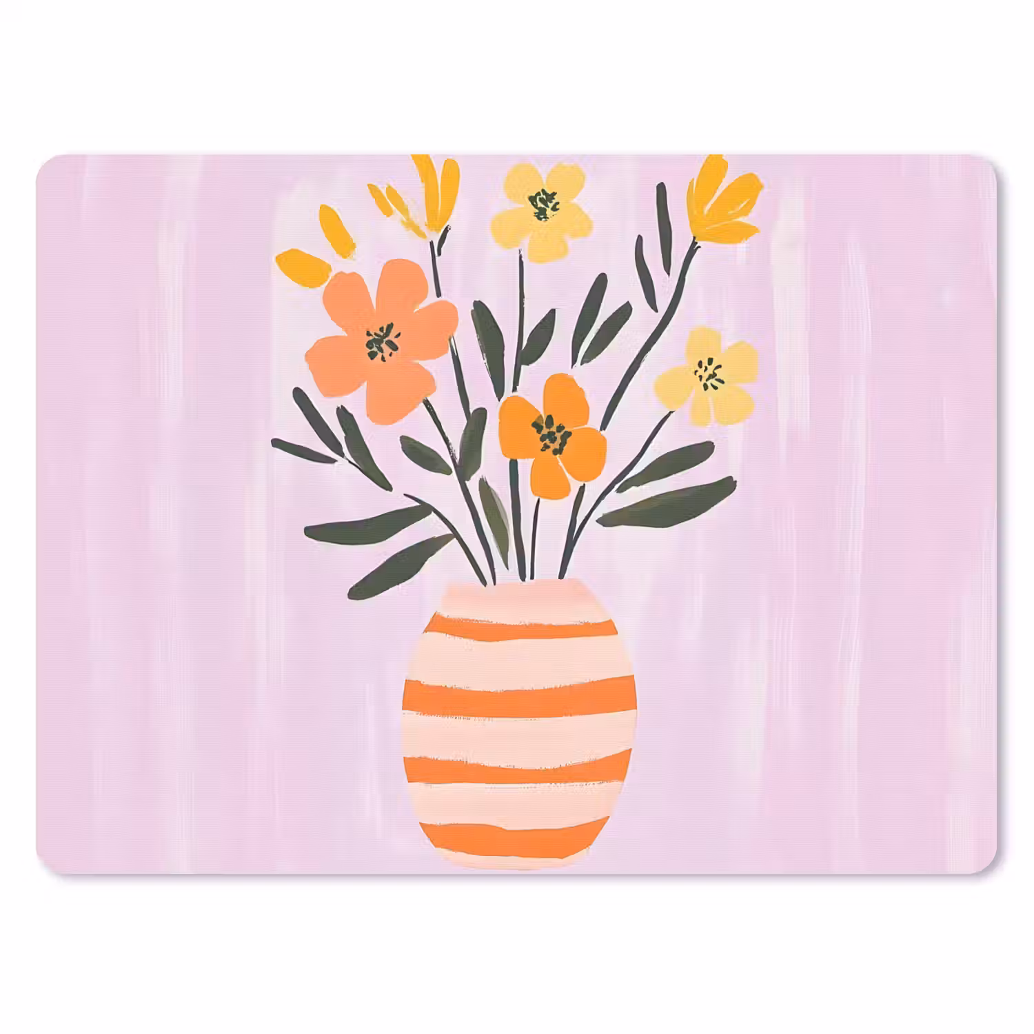 Vaas - Gestreept - Bloemen - Oranje muismat rubber klein -3d