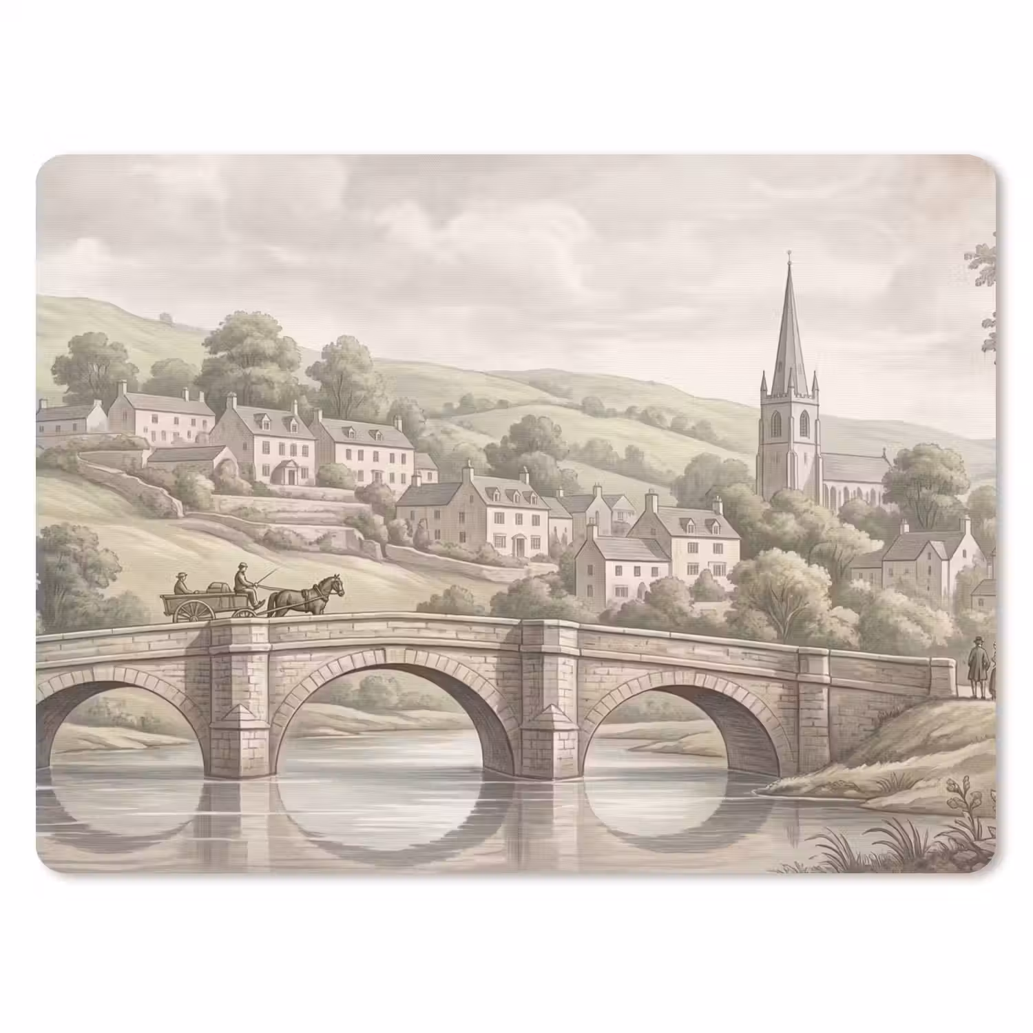 Dorp - Brug - Uitzicht - Groen muismat rubber klein -3d