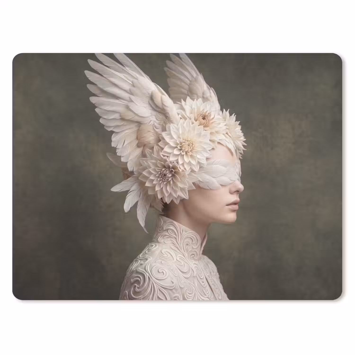 Vleugels - Vrouw - Wit muismat rubber klein -3d