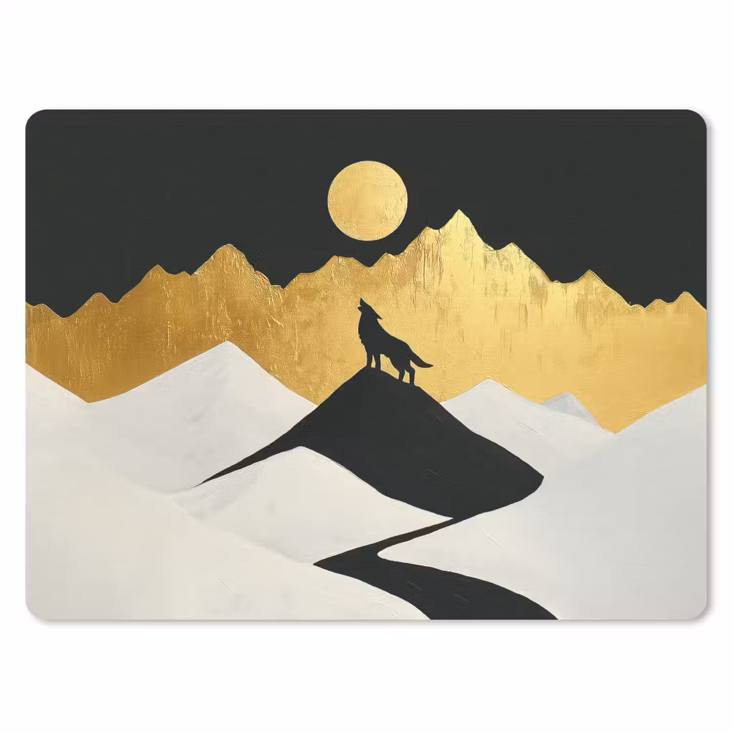Wolf - Bergen - Maan - Zwart muismat rubber klein -3d