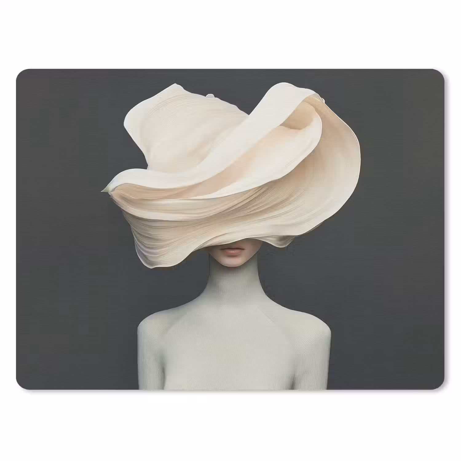 Vrouw - Beige - hoed muismat rubber klein -3d