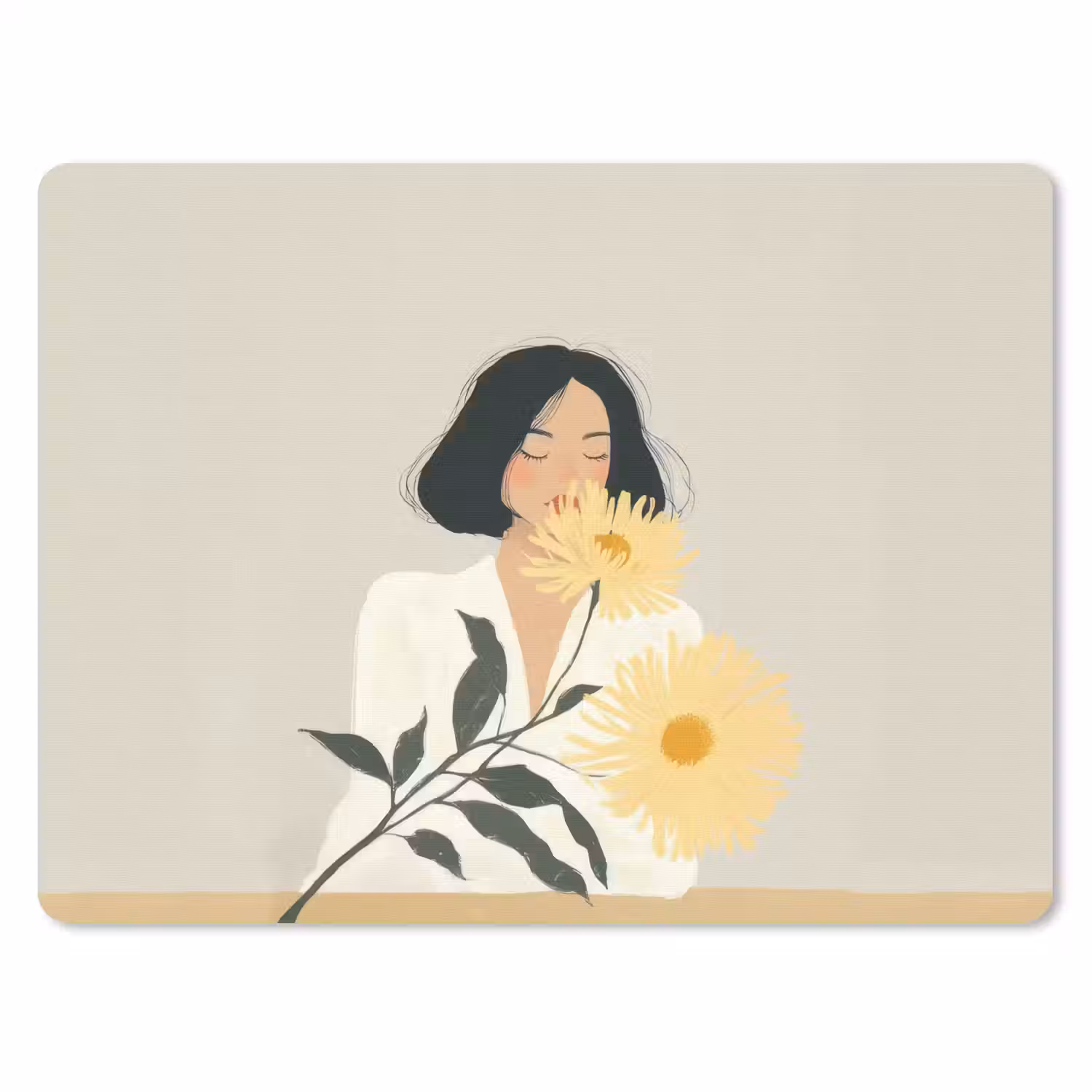 Vrouw - Bloem - Geel - Minimalistisch muismat rubber klein -3d