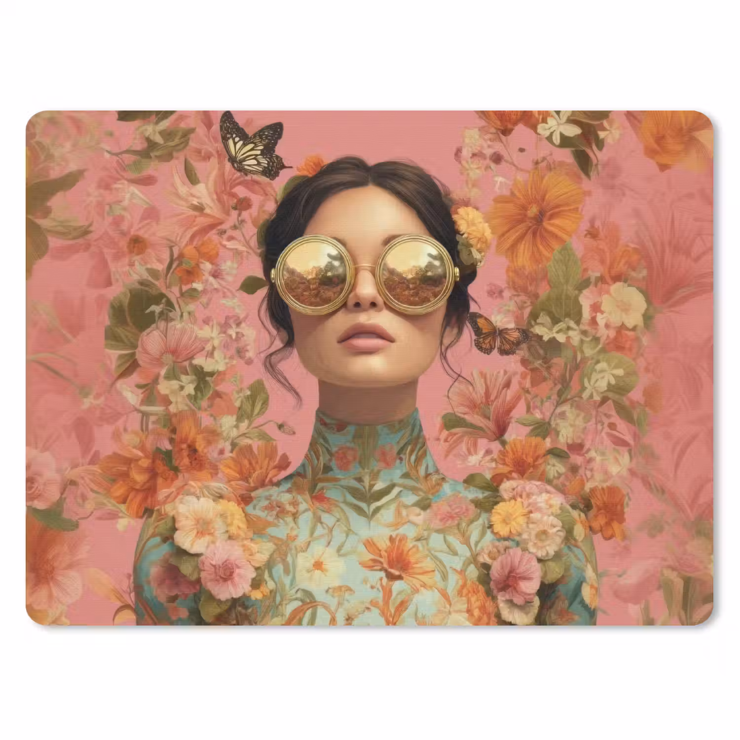 Vrouw - Bril - Roze - Bloemen muismat rubber klein -3d