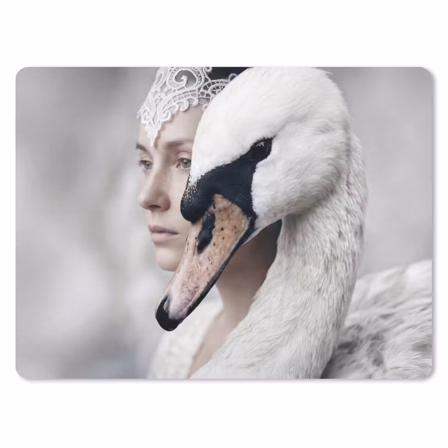 Vrouw - Zwaan - Wit muismat rubber klein -3d