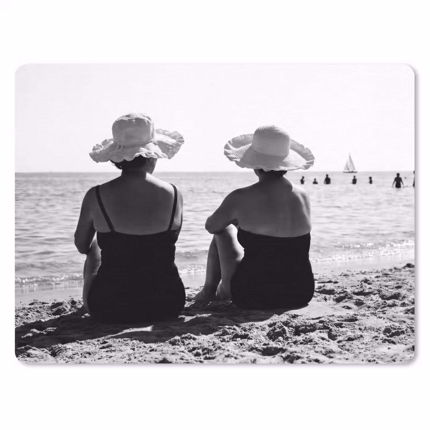 Vrouwen - Zonnehoed - Strand - Zwart - Wit muismat rubber klein -3d