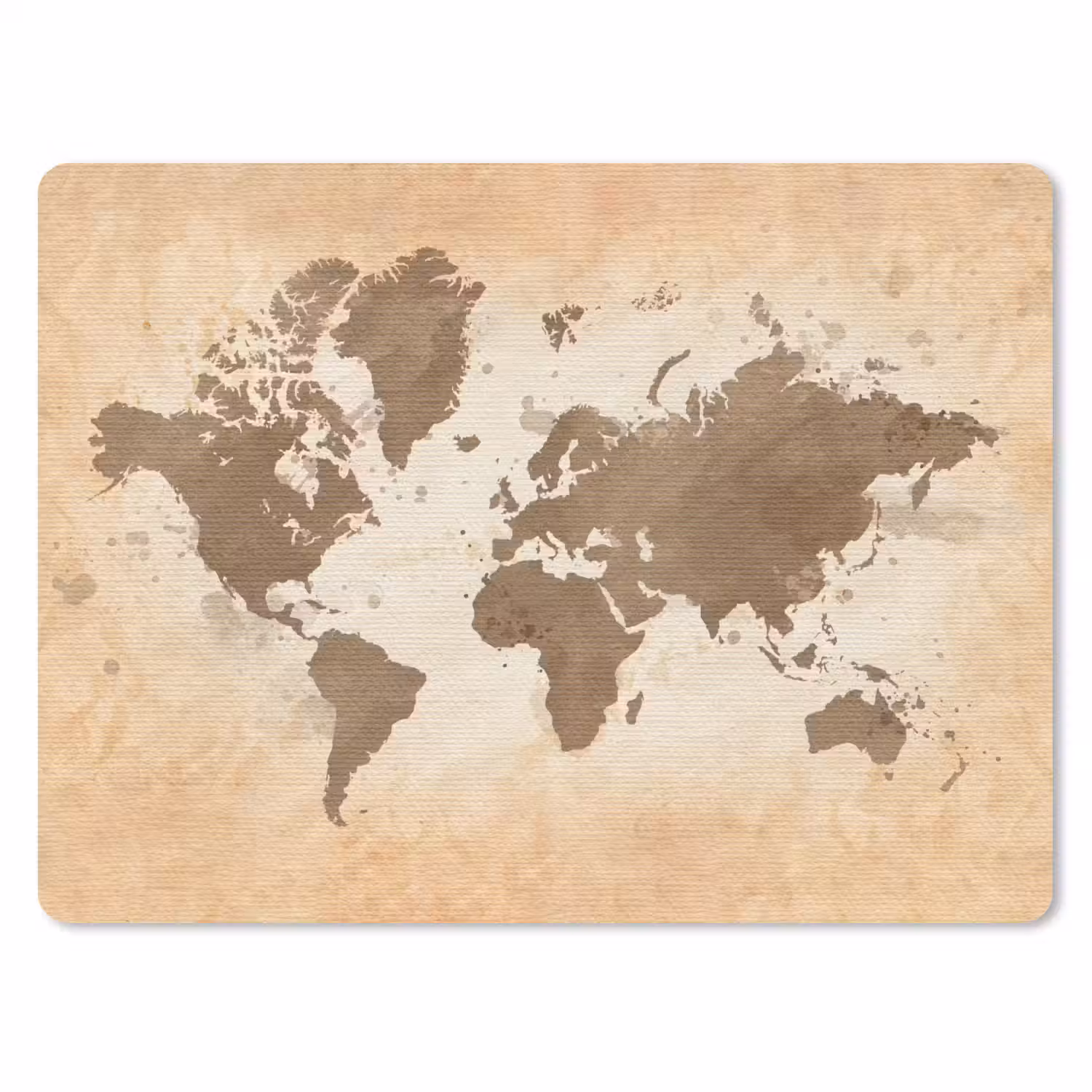 Wereldkaart - Beige - Bruin muismat rubber klein -3d