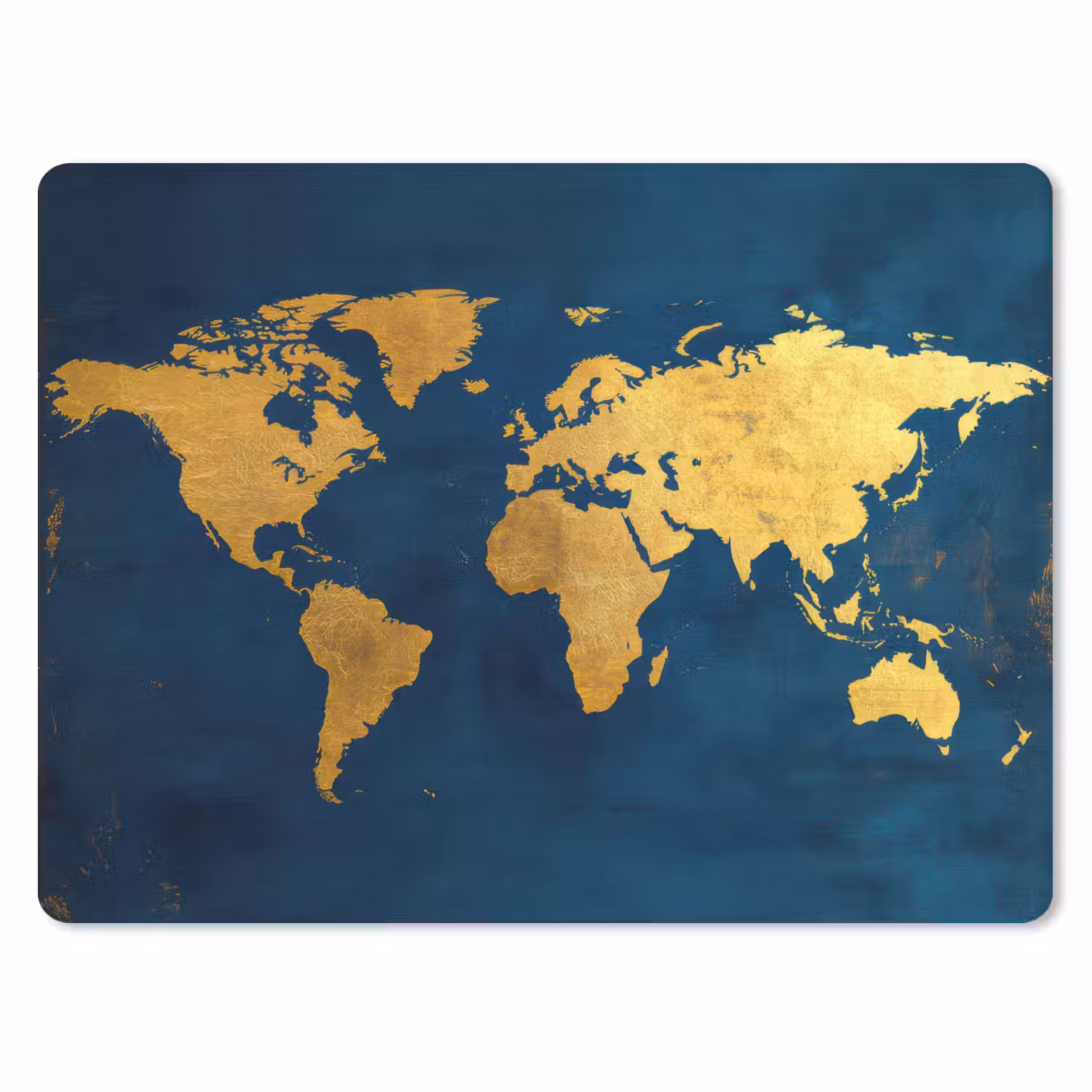 Wereldkaart - Goud - Donkerblauw muismat rubber klein -3d