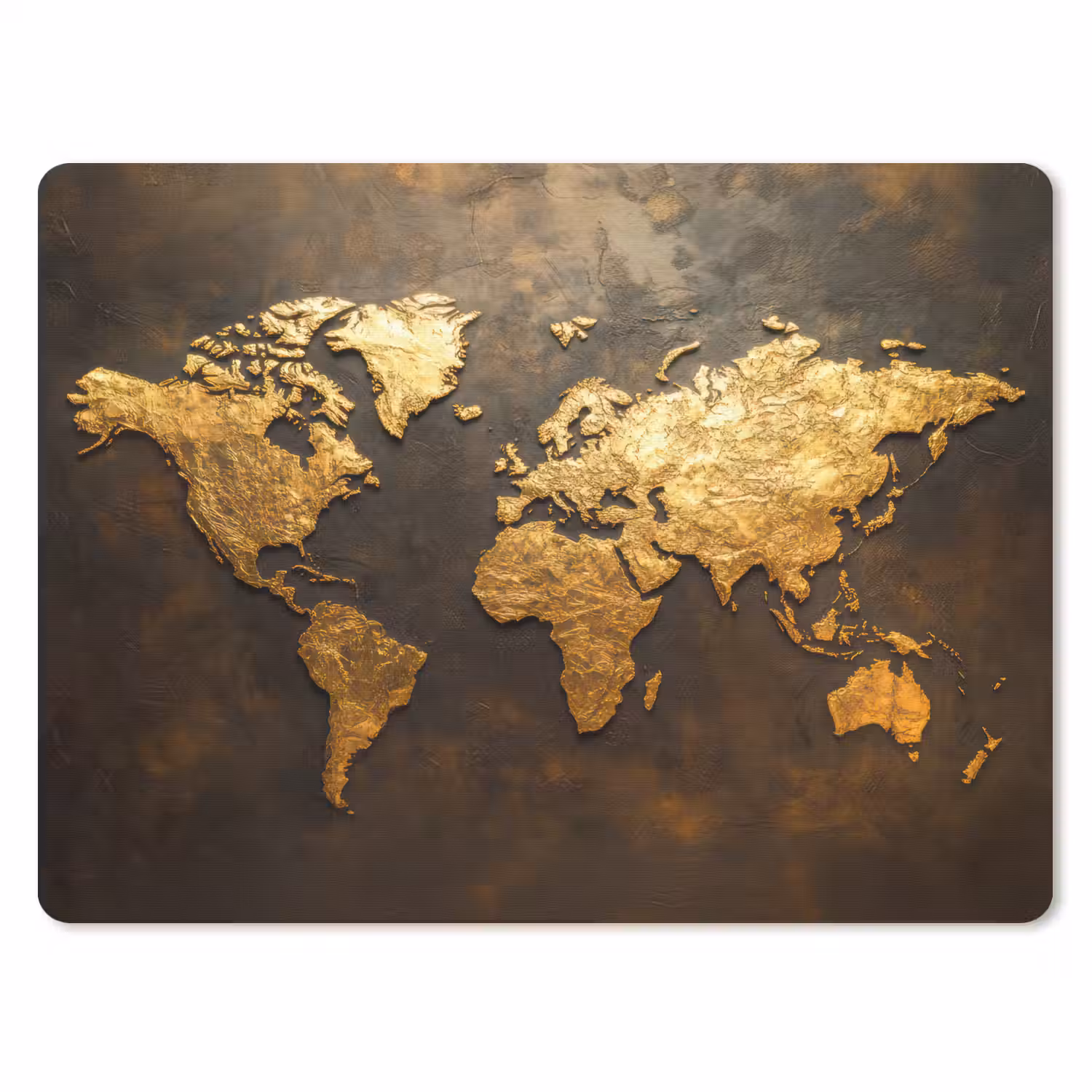 Wereldkaart - Goud - Roest muismat rubber klein -3d