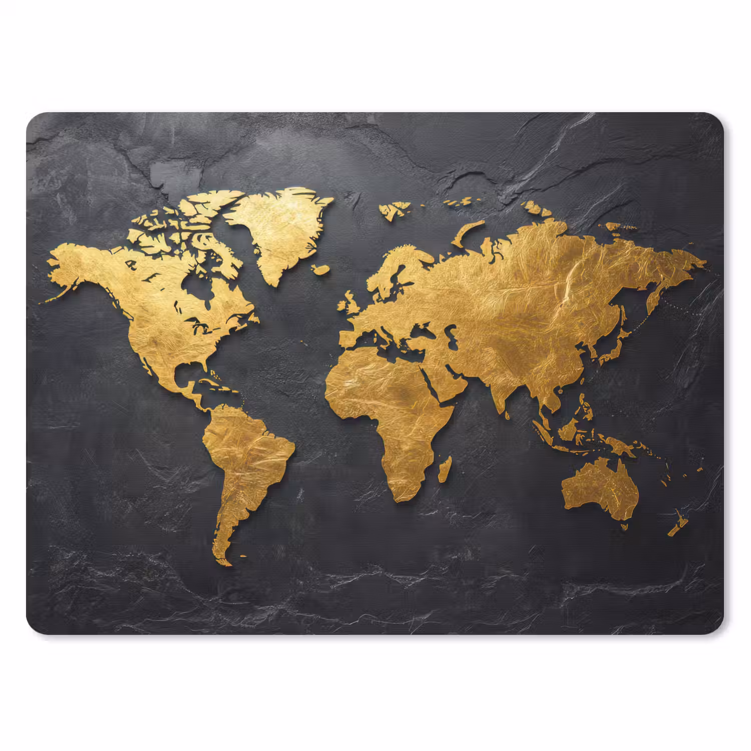 Wereldkaart - Goud - Steen muismat rubber klein -3d