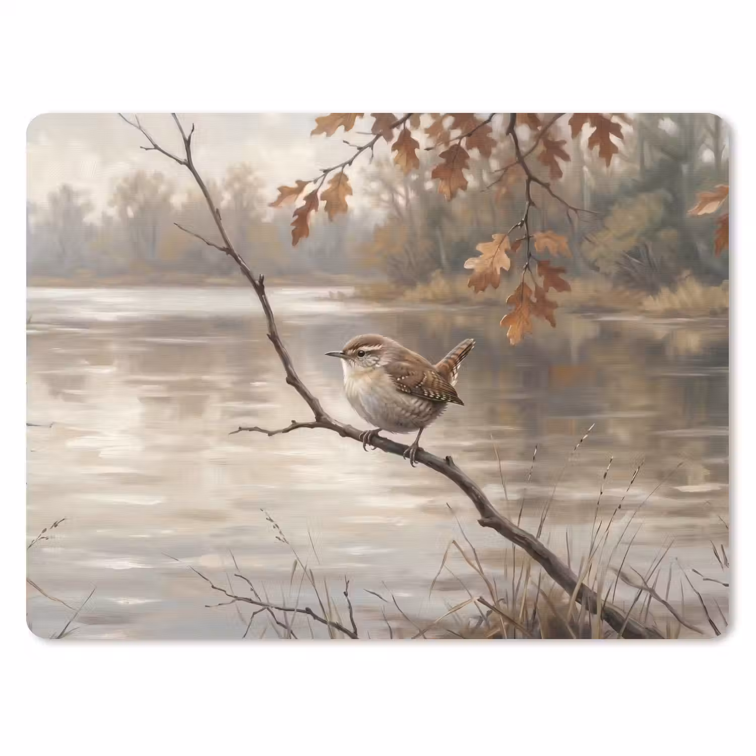 Winterkoninkje - Tak - Rivier - Natuur - Sfeervol muismat rubber klein -3d