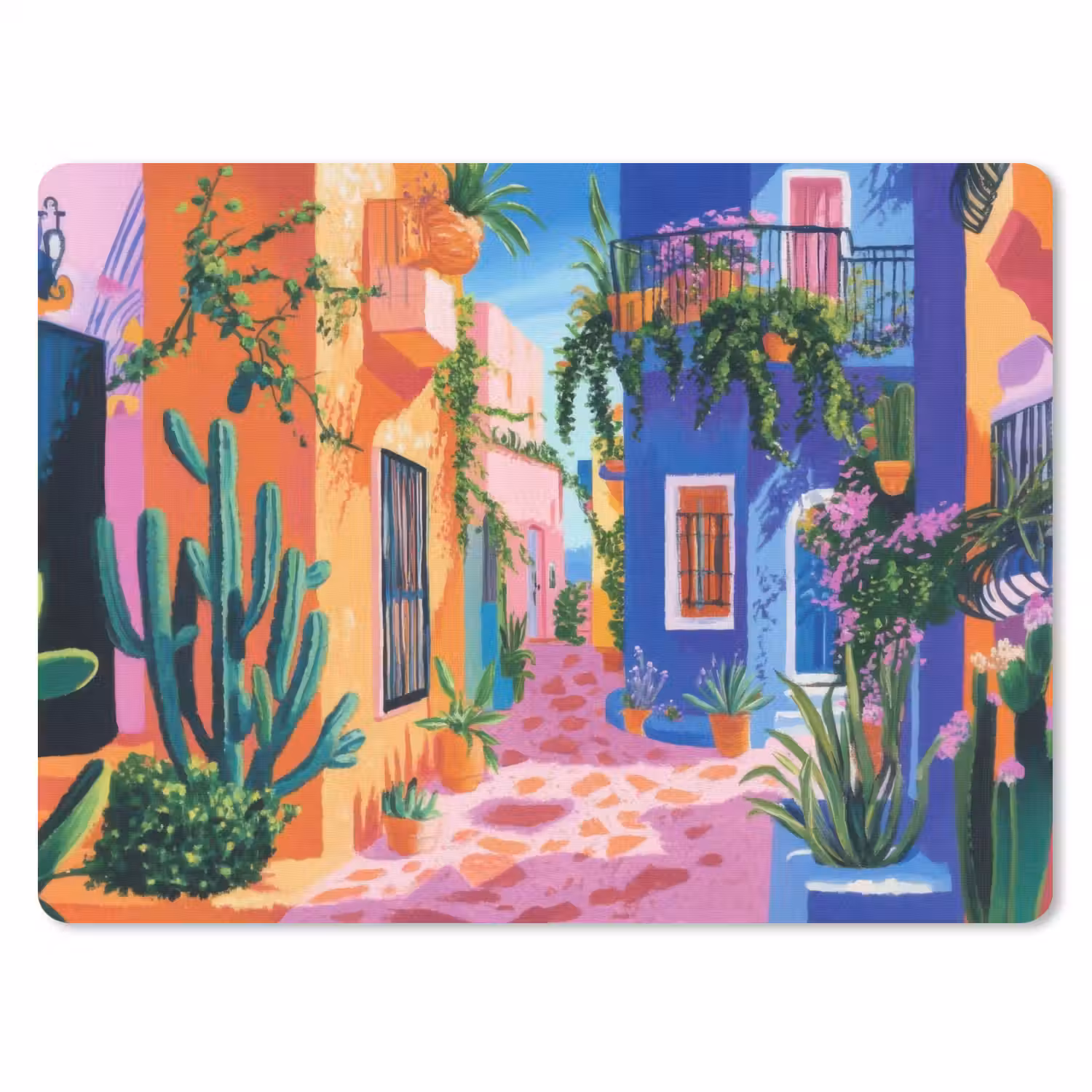 Geel - Blauw - Oranje - Huis muismat rubber klein -3d