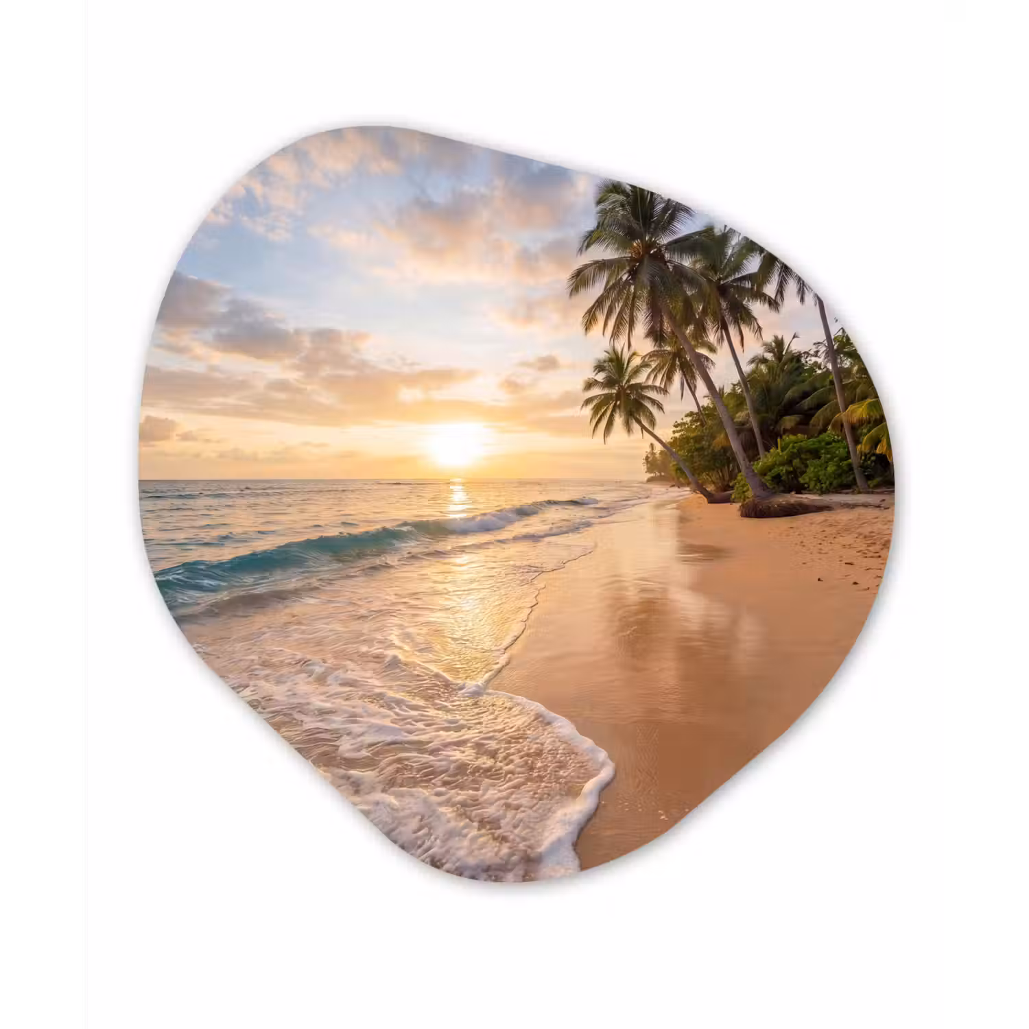 Strand - Zonsondergang - Tropisch - Natuur - Goud Wandcirkel Organisch Forex 3mm klein -3d