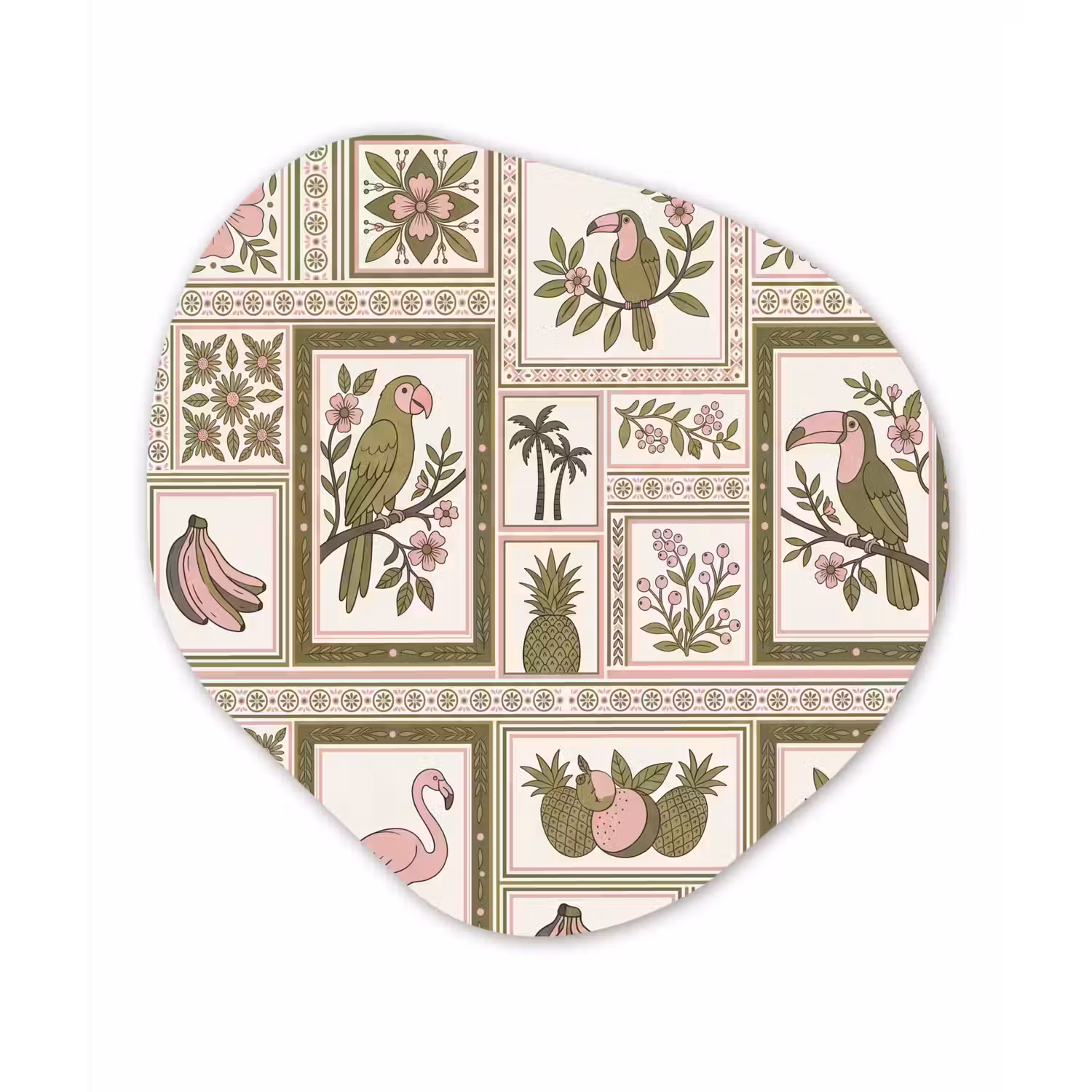 Vogel - Tropisch - Patroon - Decoratief - Groen Wandcirkel Organisch Forex 3mm klein -3d