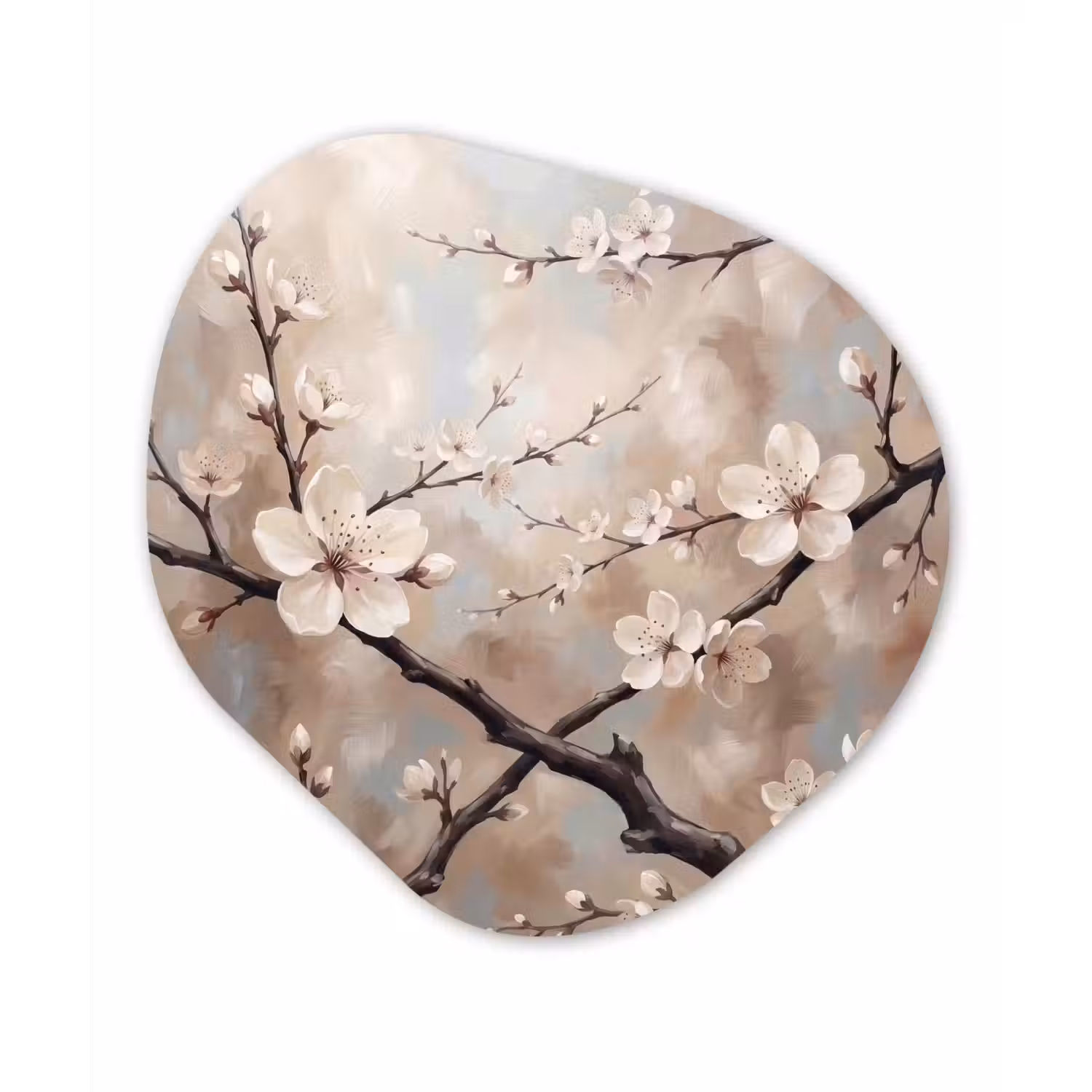 Bloesem - Takken - Schilderij - Beige - Serene Wandcirkel Organisch Forex 3mm klein -3d