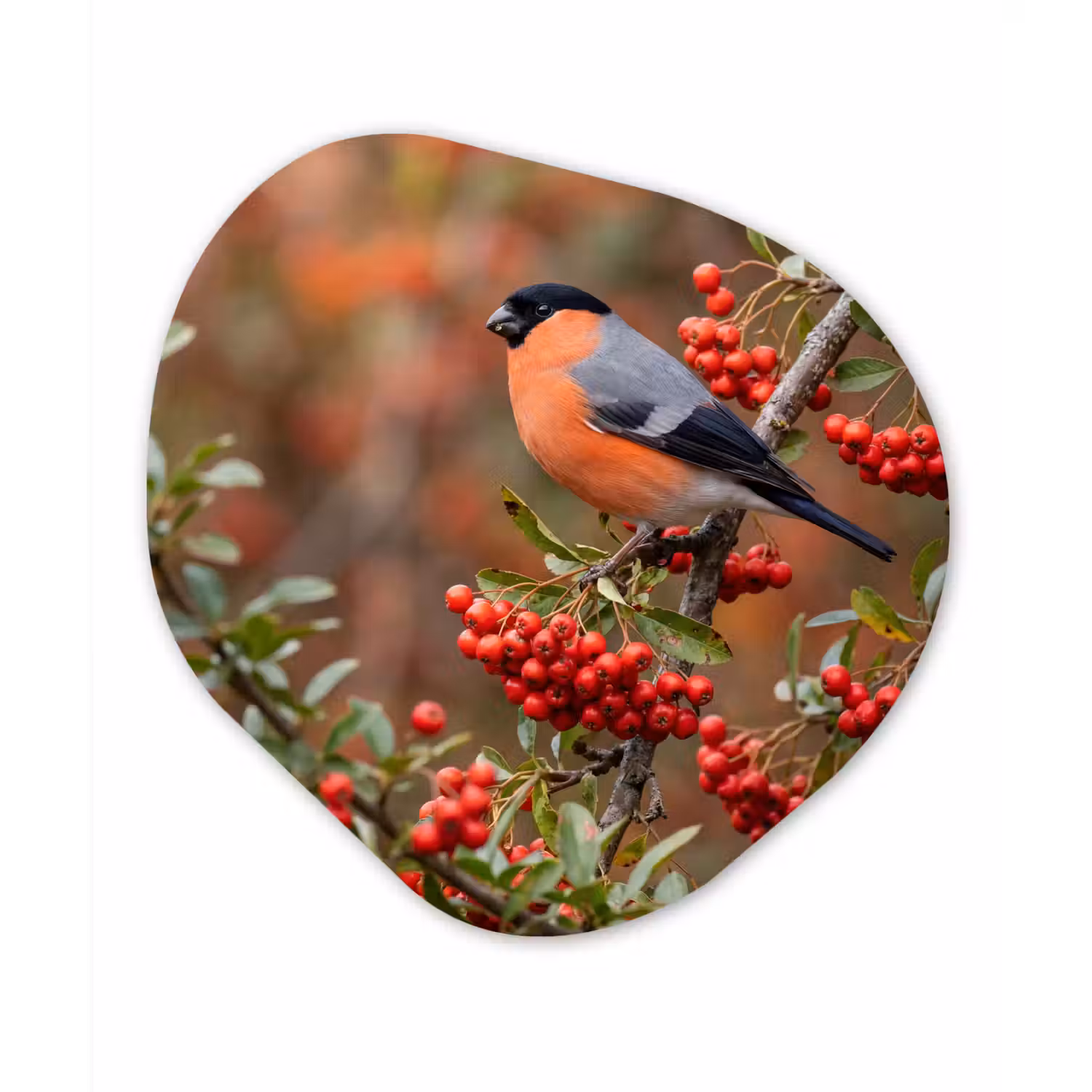 Goudvink - Bessen - Herfst - Natuur - Kleurrijk Wandcirkel Organisch Forex 3mm klein -3d