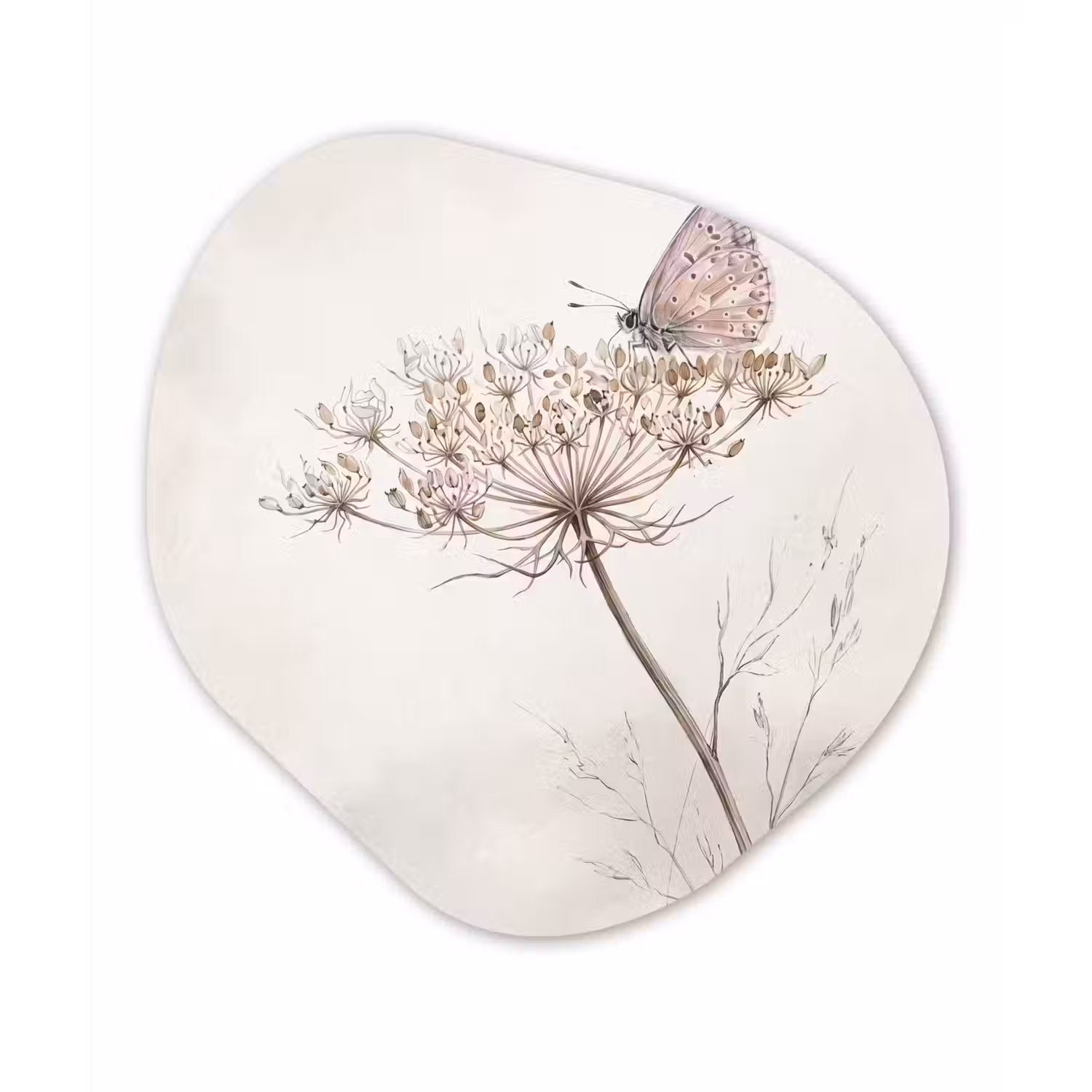 Vlinder - Bloem -Natuur - Beige Wandcirkel Organisch Forex 3mm klein -3d