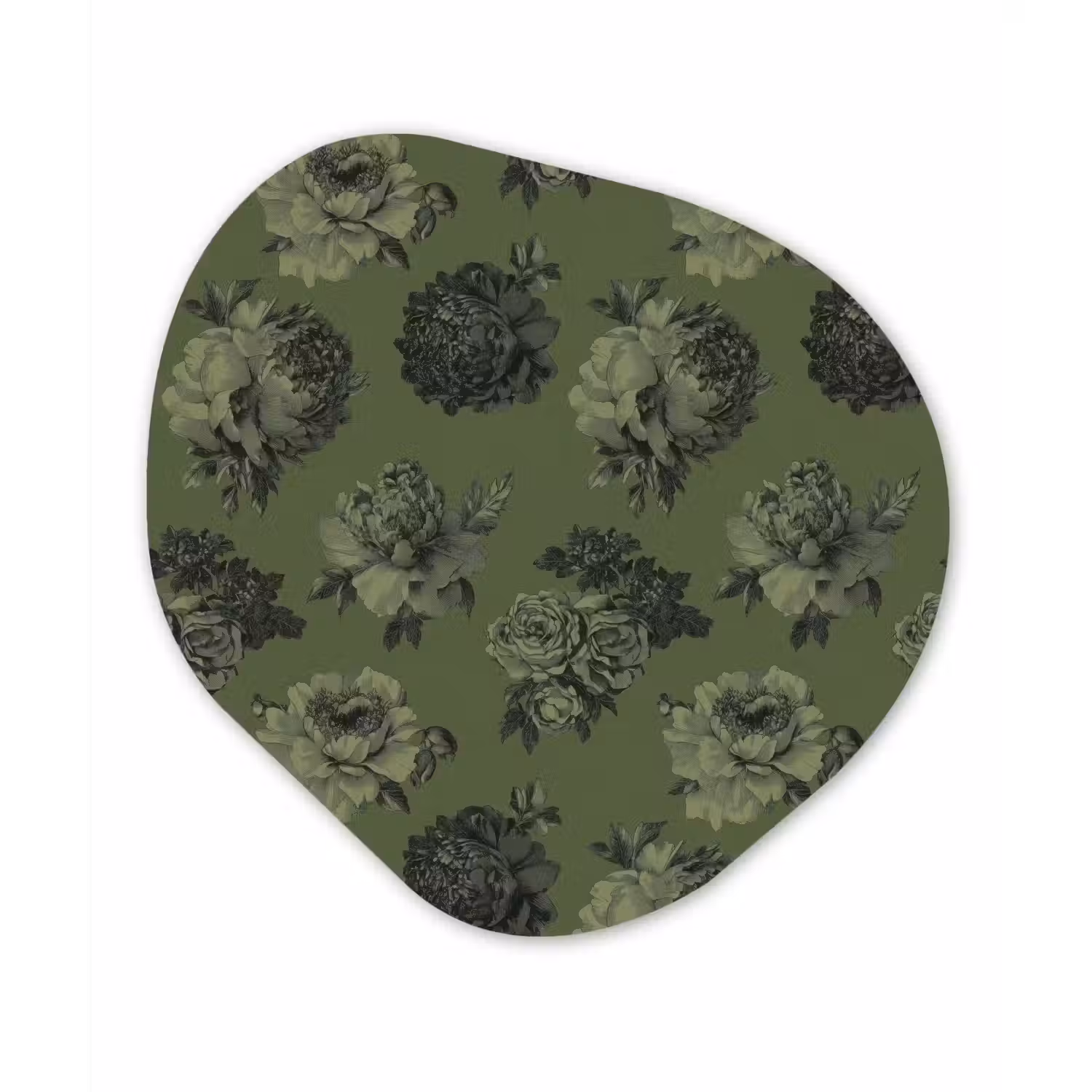 Klassiek - botanisch - olijfgroen - bloemen Wandcirkel Organisch Forex 3mm klein 629 -3d