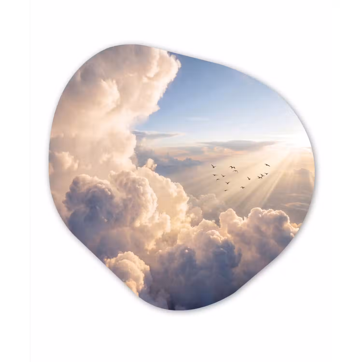Wolken - Zonnestralen - Natuur - Wit Wandcirkel Organisch Forex 3mm klein -3d